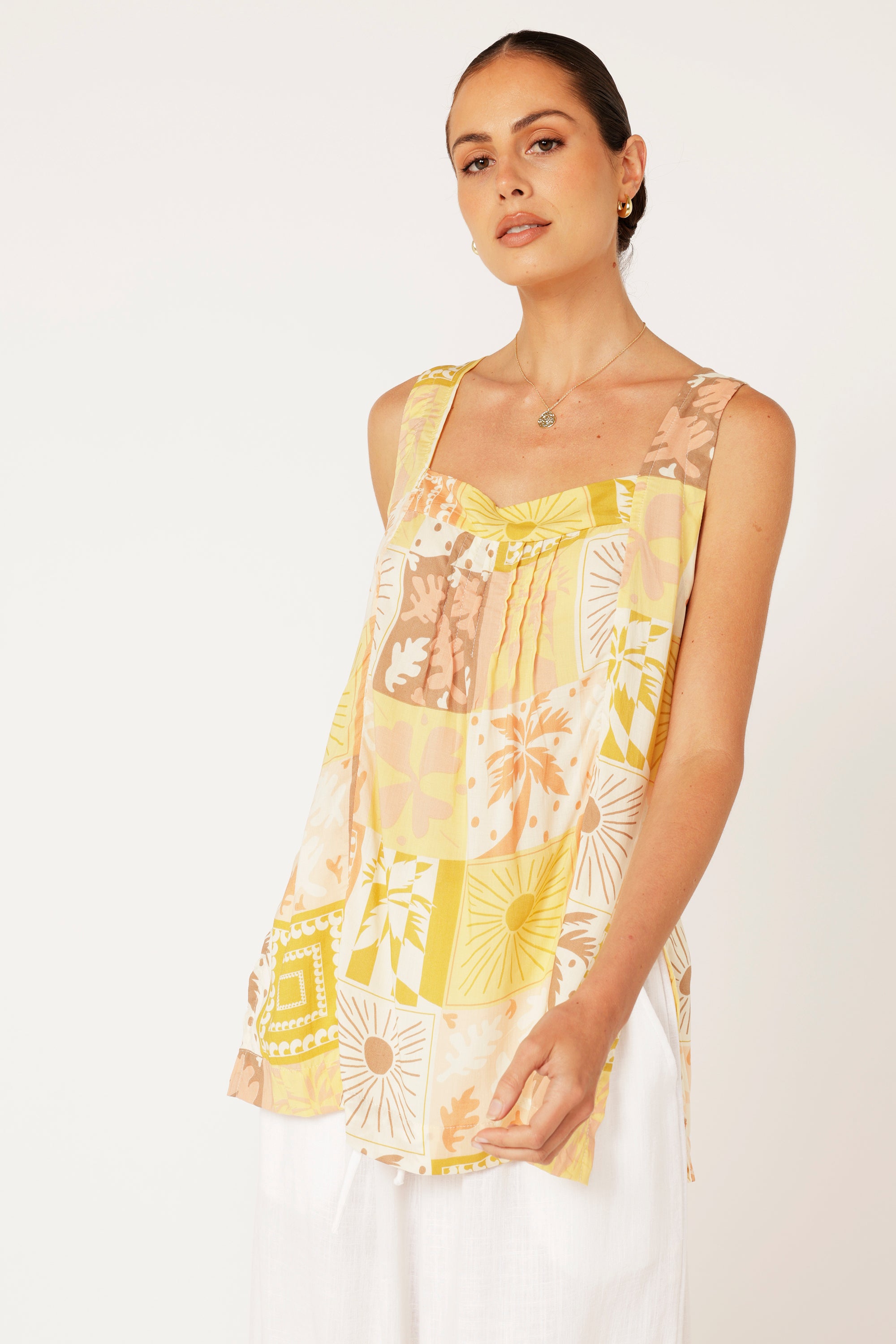 Lotus Tank LONG | Sunset Palm - Saffron Road