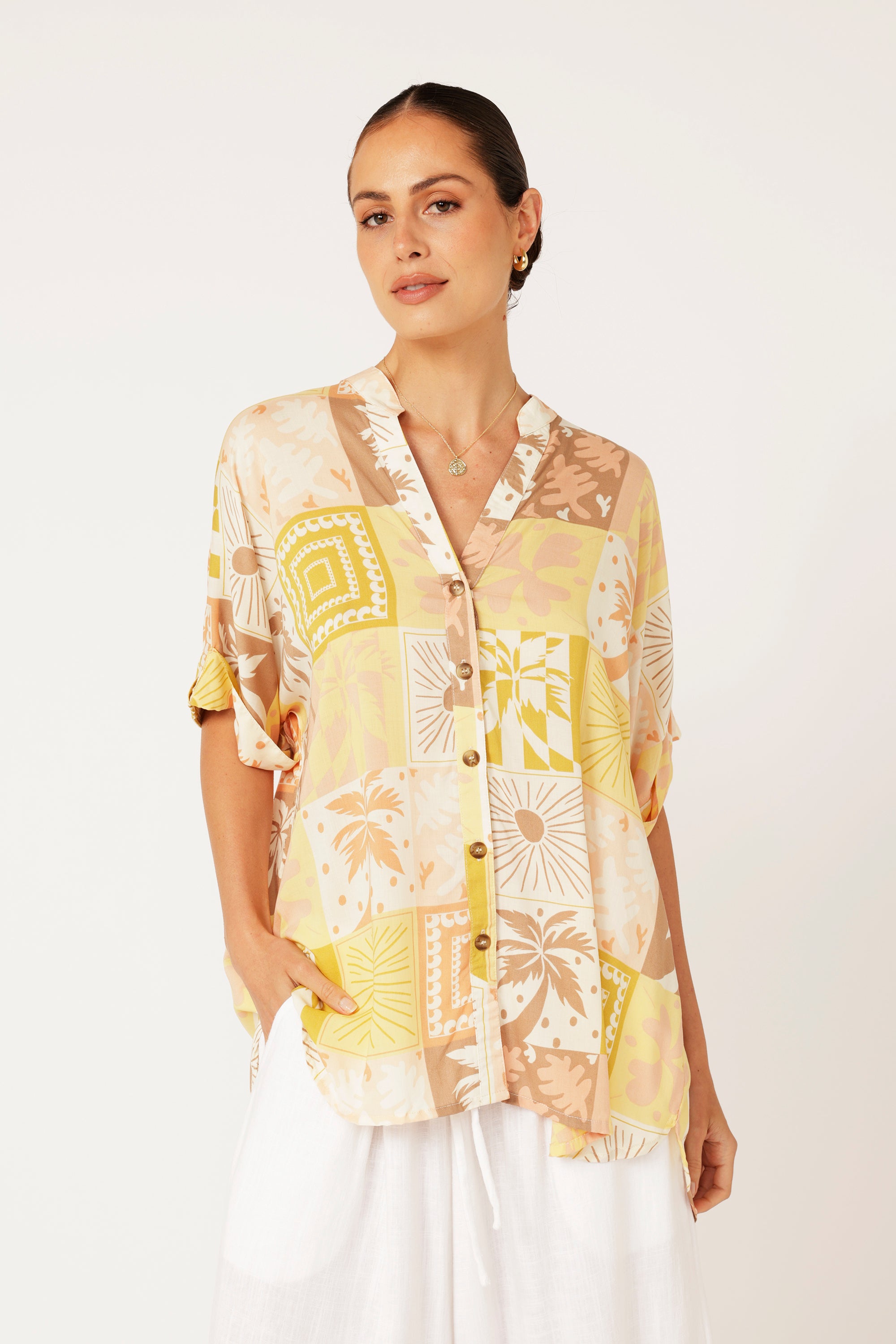 Madison Shirt | Sunset Palm - Saffron Road