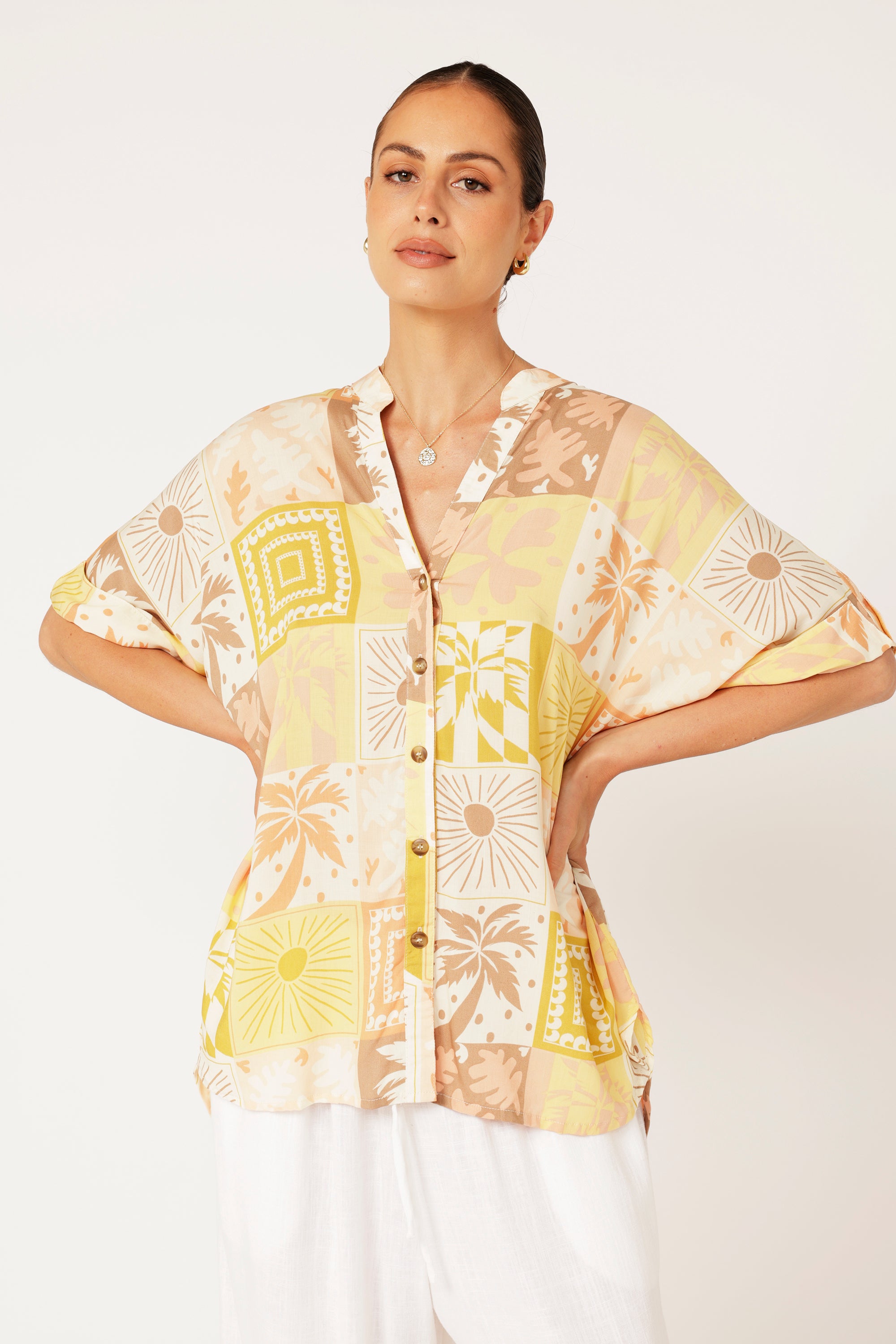 Madison Shirt | Sunset Palm - Saffron Road