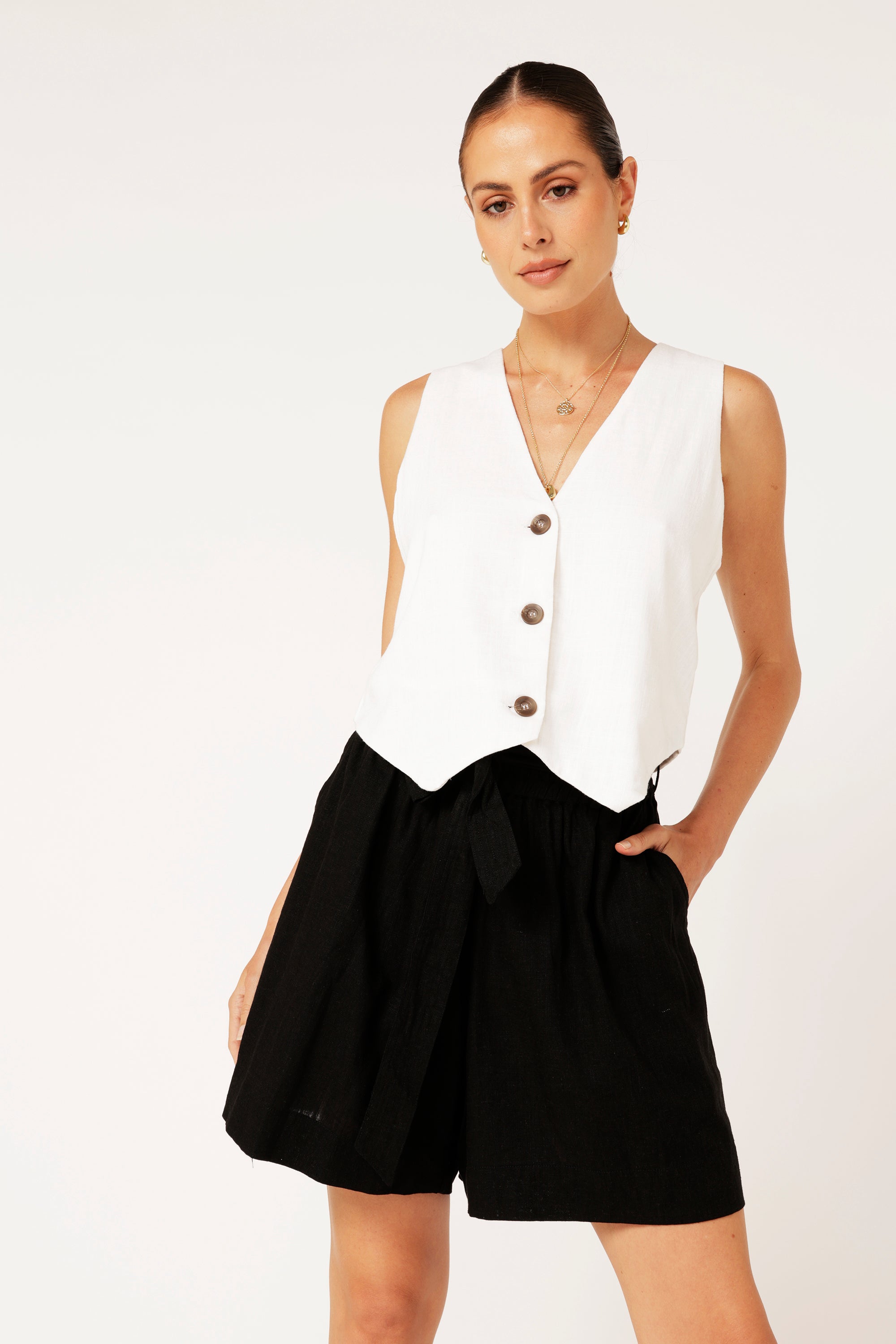 Belted Short | Black | Viscose Linen - Saffron Road