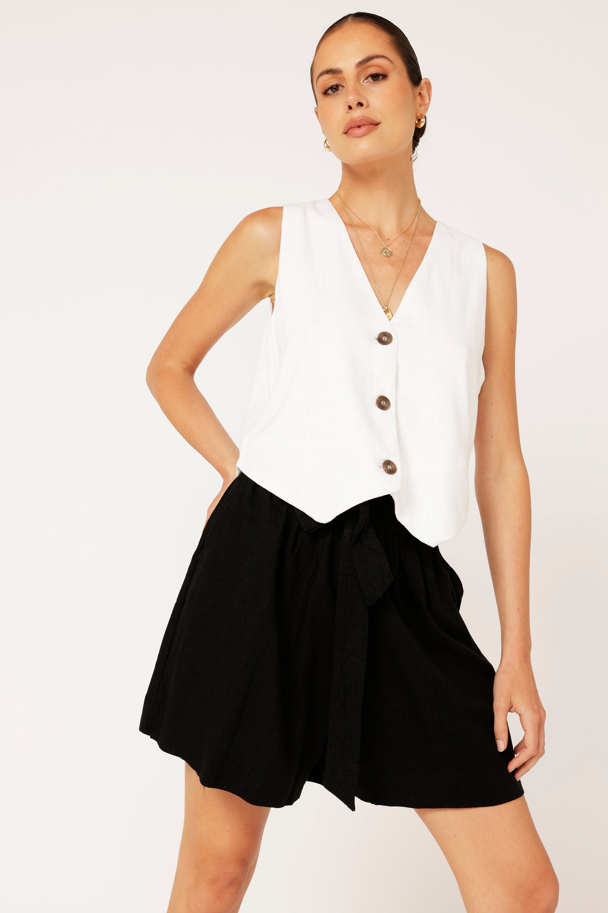 Belted Short | Black | Viscose Linen - Saffron Road