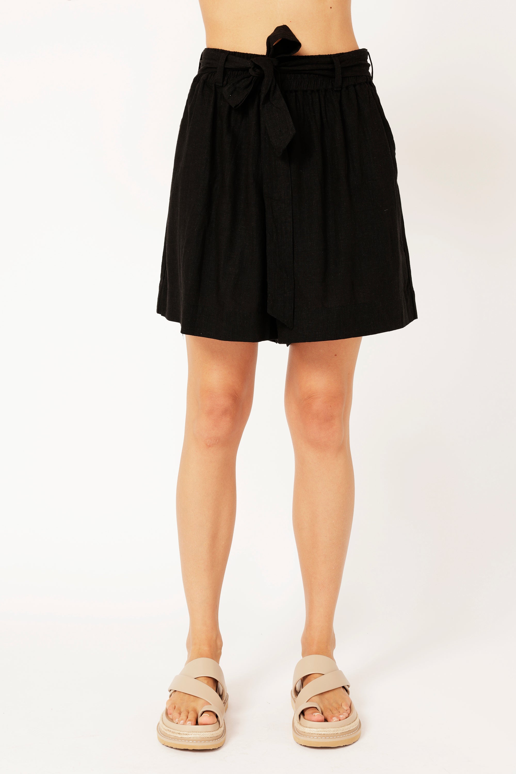 Belted Short | Black | Viscose Linen - Saffron Road