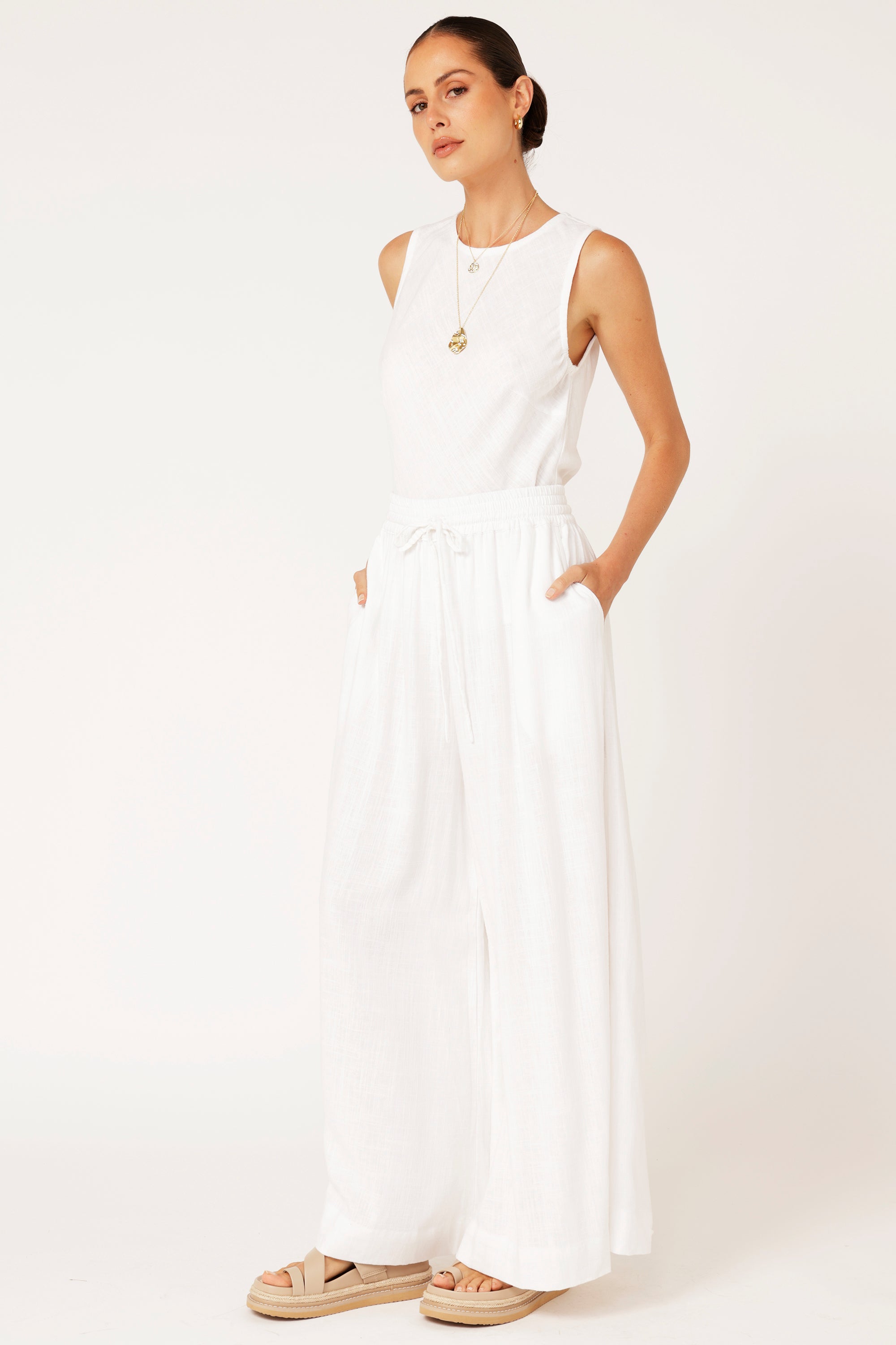 Palazzo Pant | Off White | Linen Viscose - Saffron Road