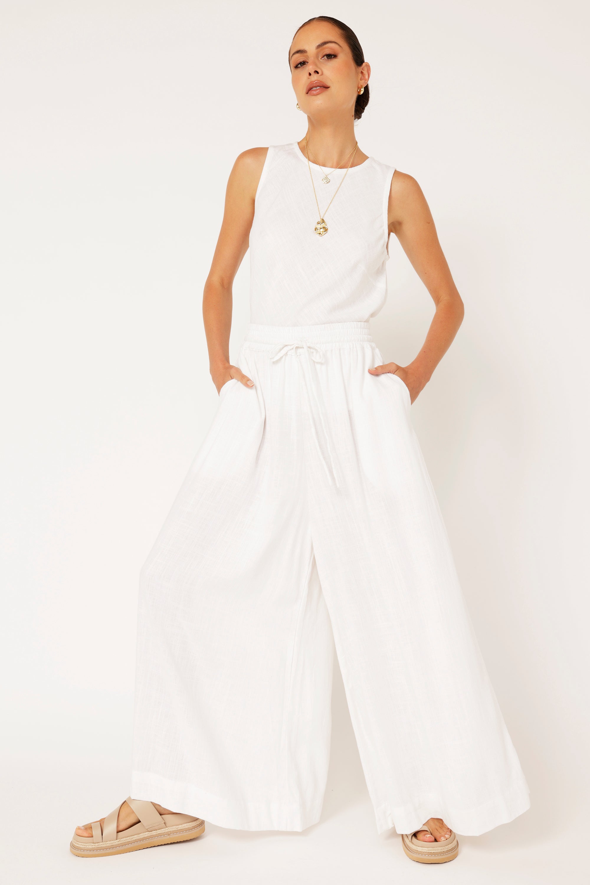 Palazzo Pant | Off White | Linen Viscose - Saffron Road