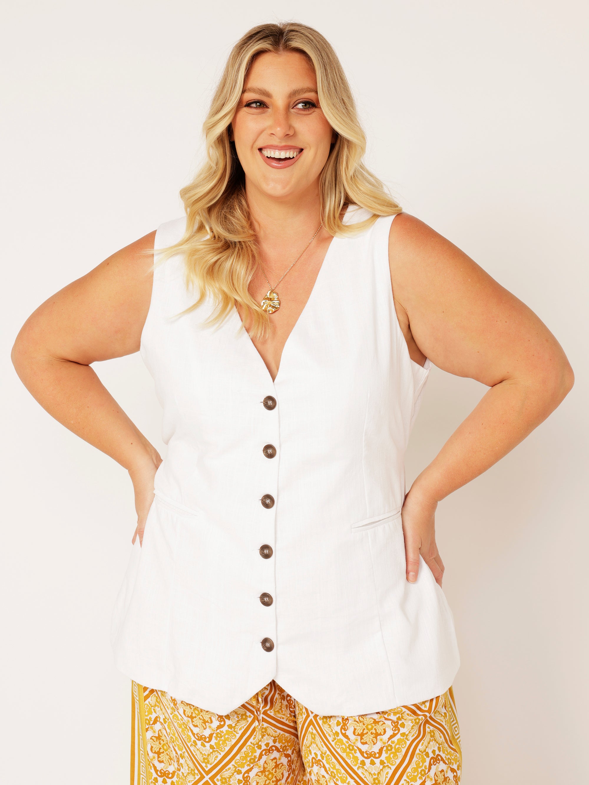 Vest (LONG) | Off White | Linen Viscose - Saffron Road