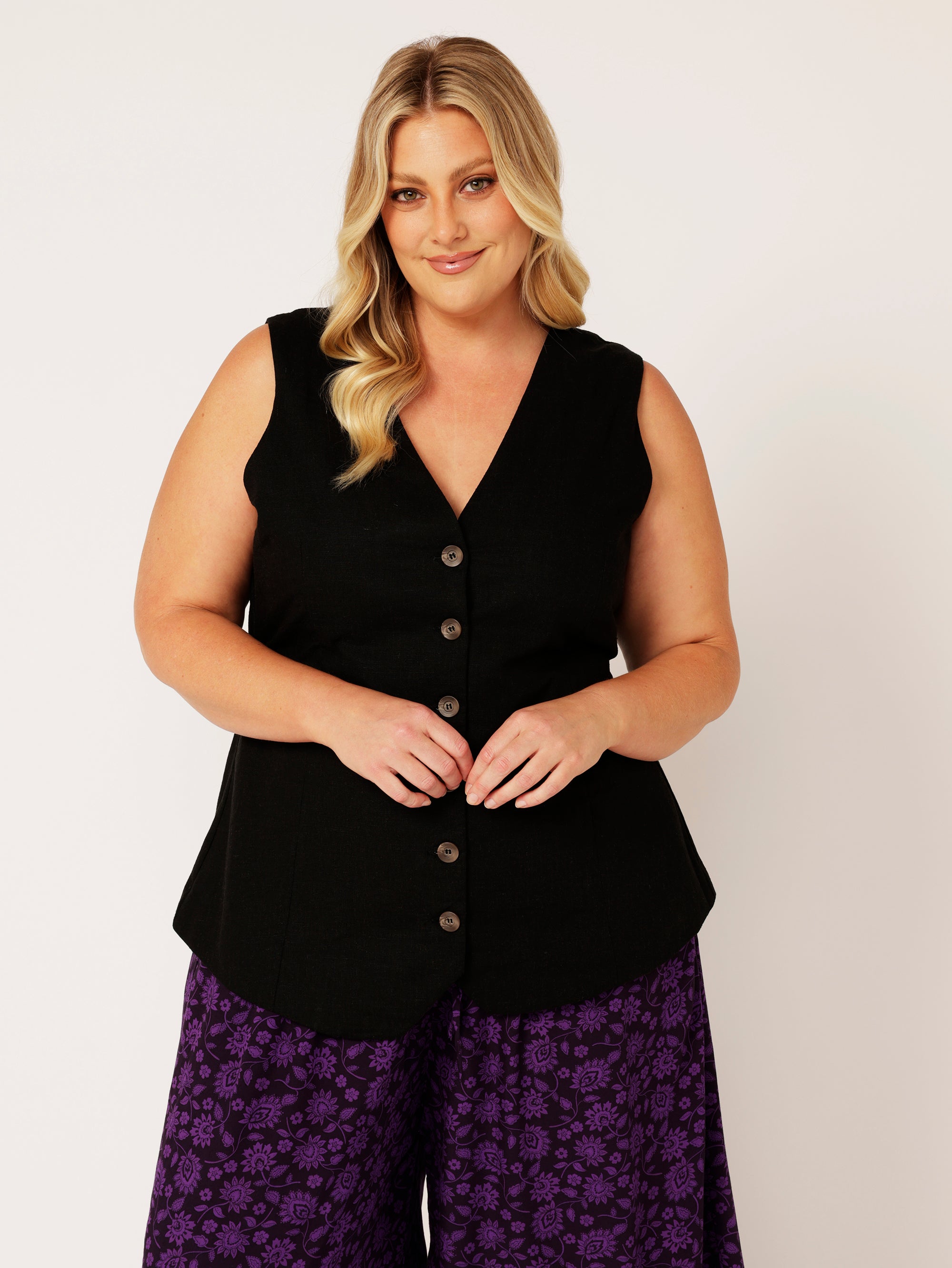 Vest (LONG) | Black | Linen Viscose - Saffron Road