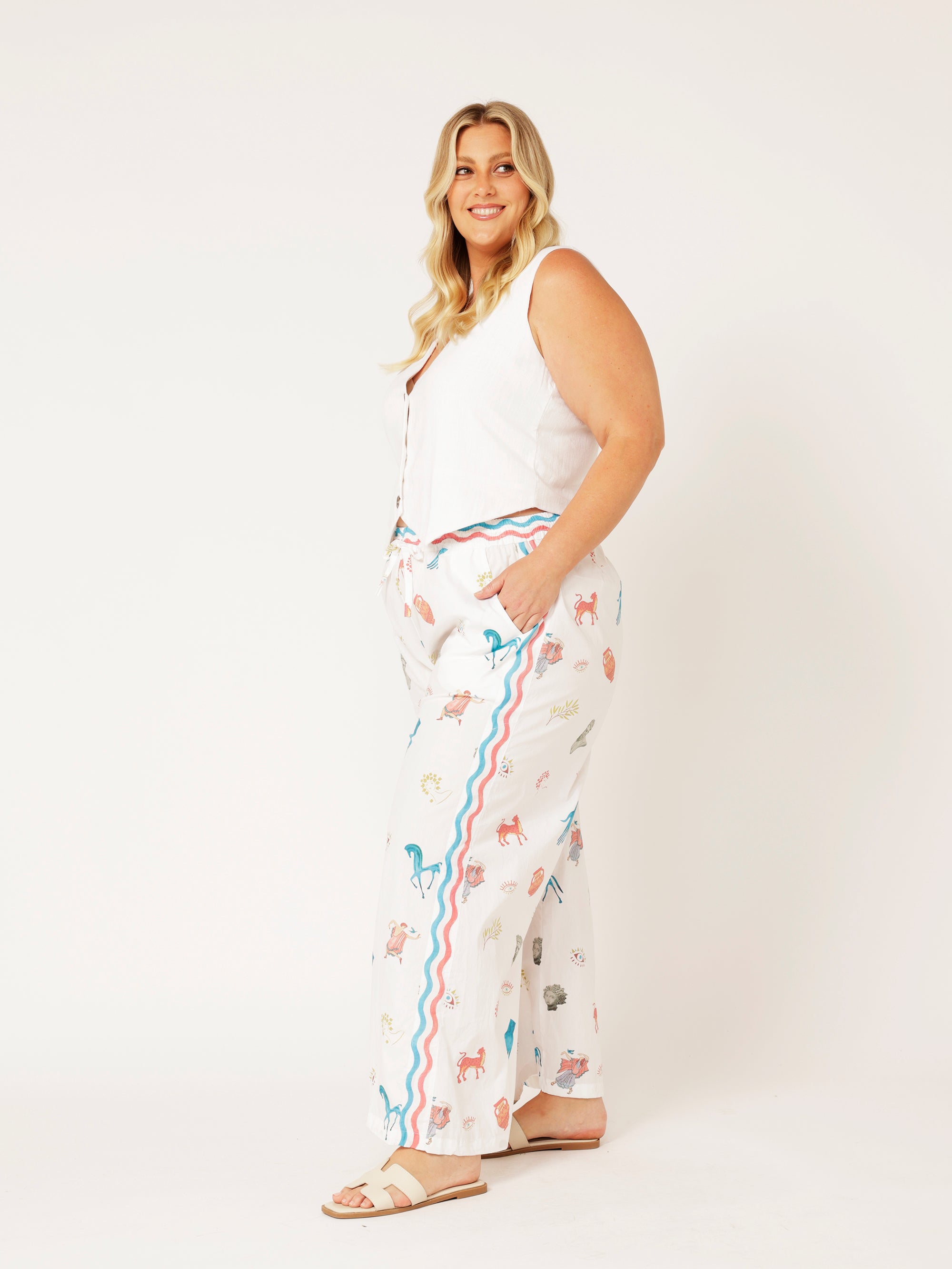 Border Pant | Grecian White - Saffron Road
