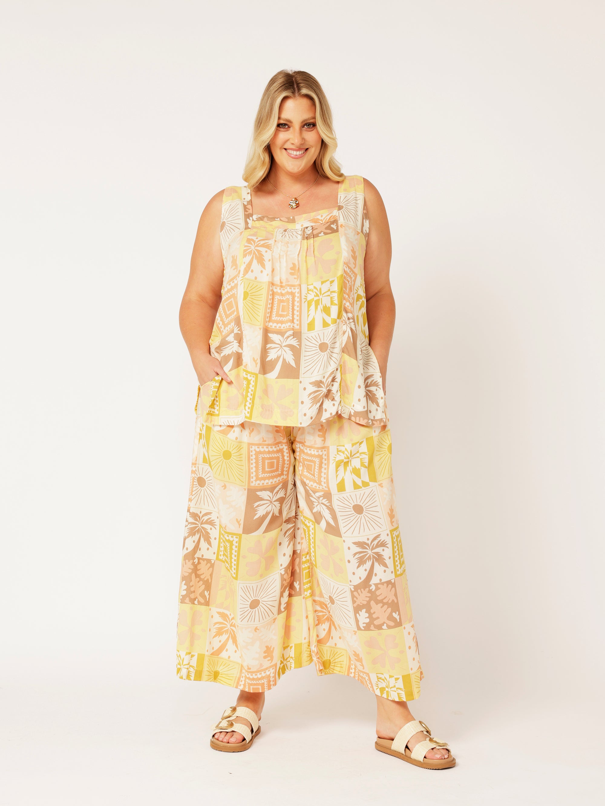 Lotus Tank LONG | Sunset Palm - Saffron Road