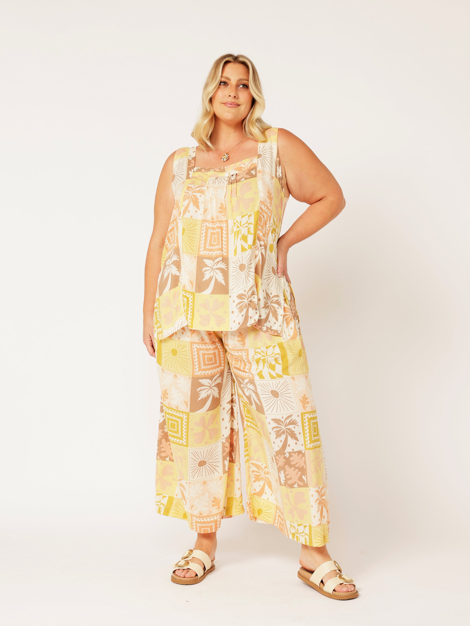 Lotus Tank LONG | Sunset Palm - Saffron Road