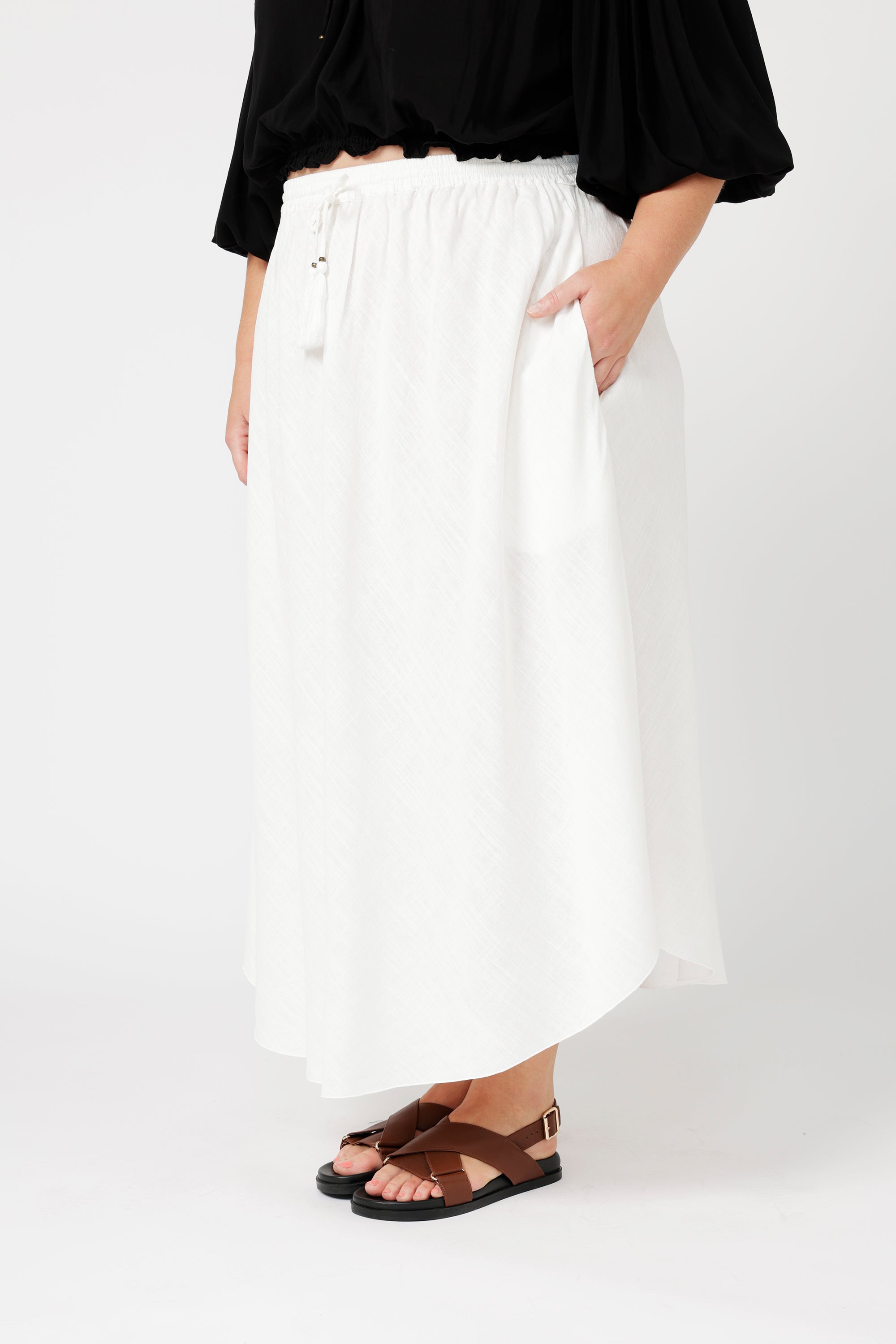 Elsa Skirt | Ecru Linen Viscose - Saffron Road