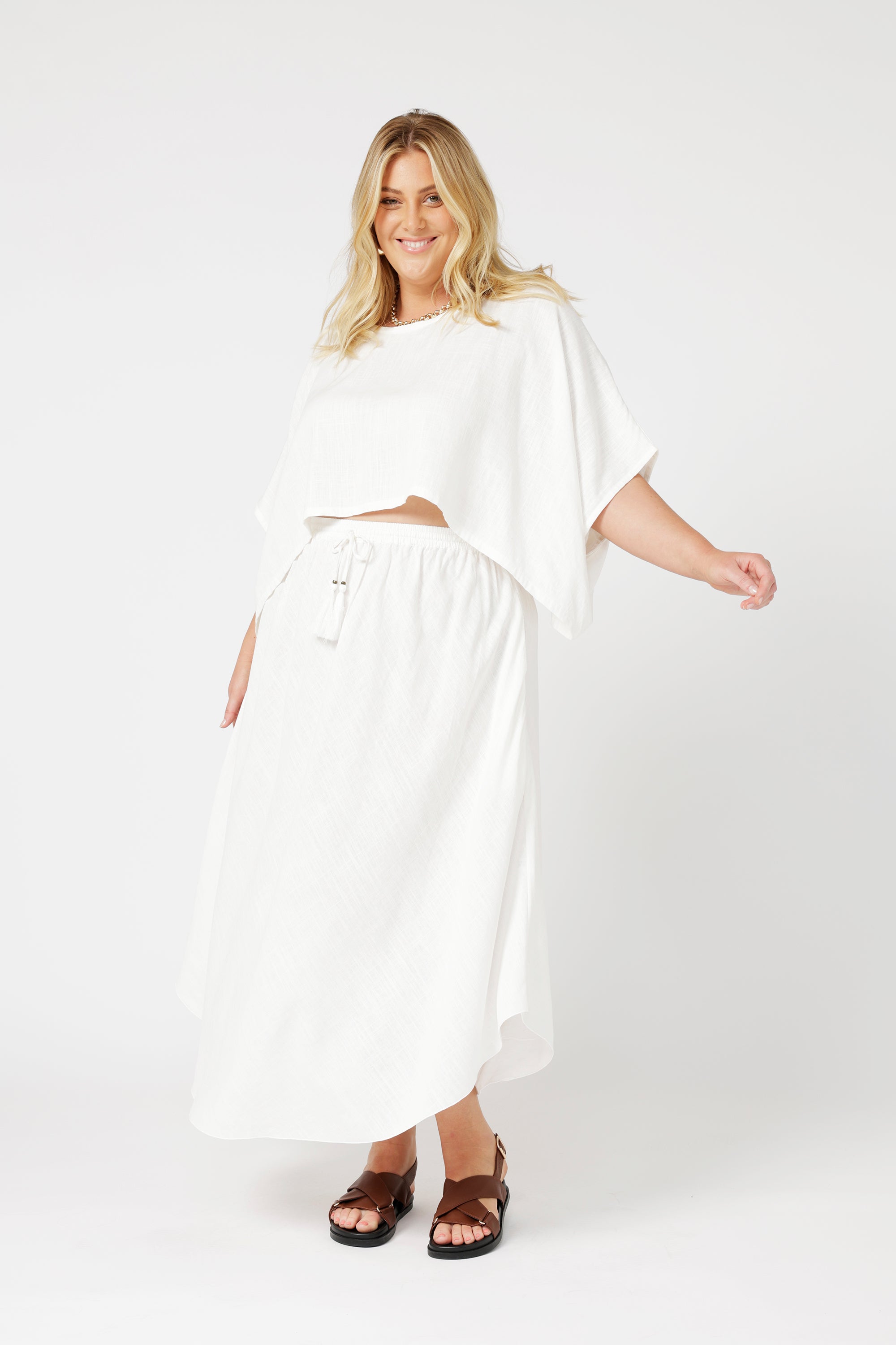 Elsa Skirt | Ecru Linen Viscose - Saffron Road