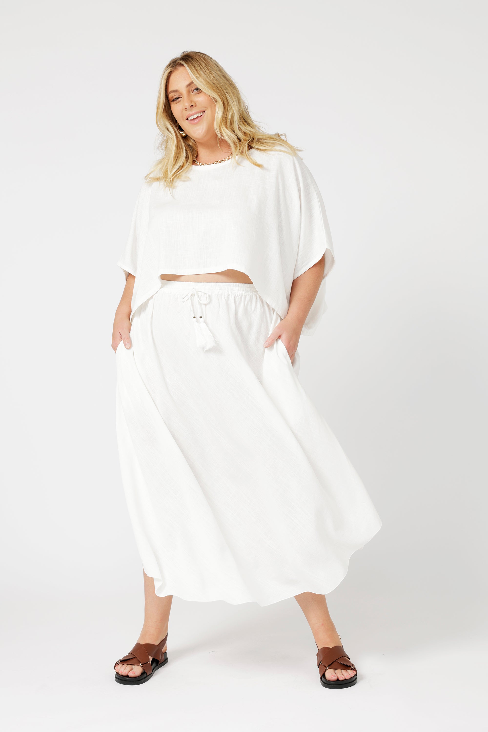 Elsa Skirt | Ecru Linen Viscose - Saffron Road