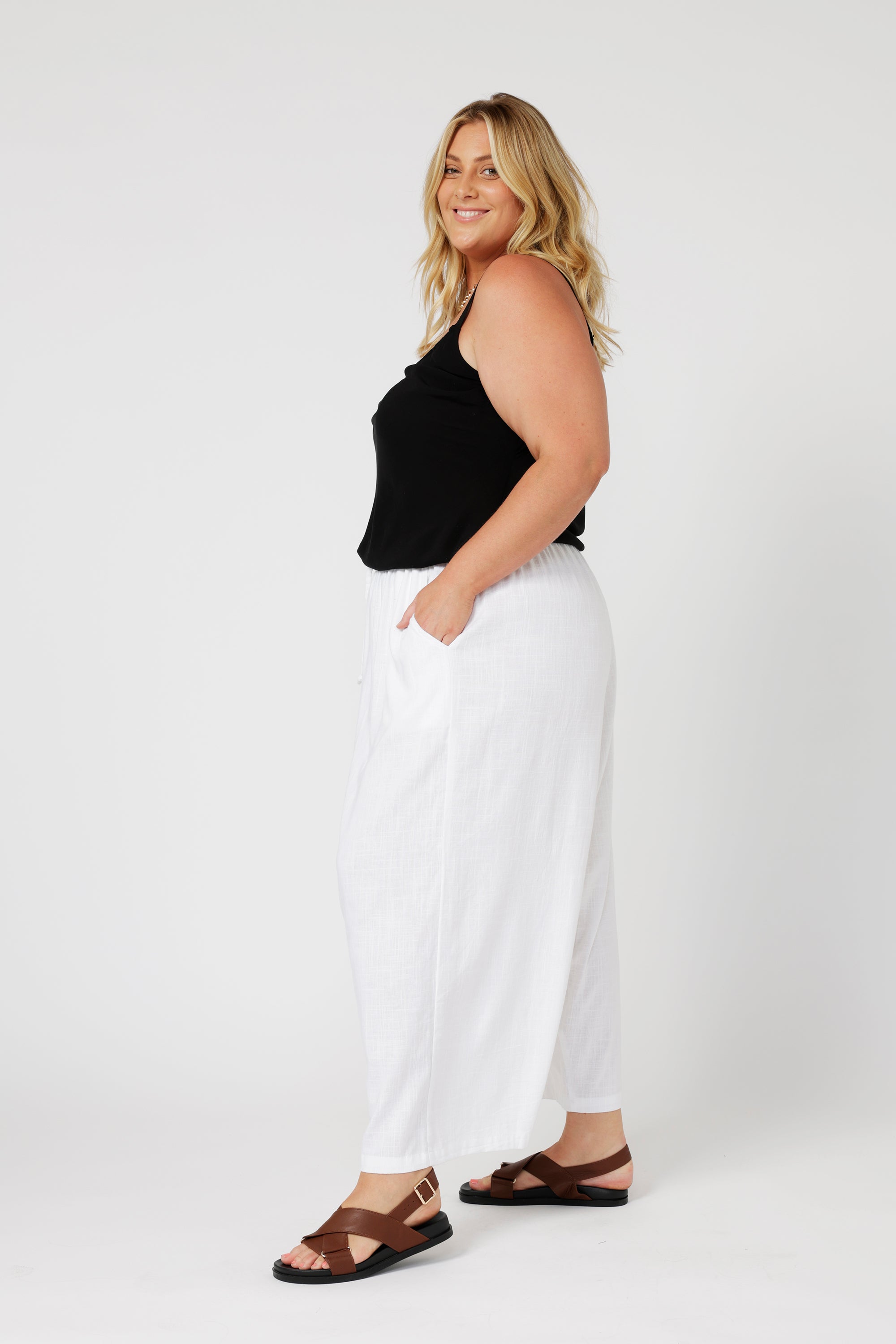 Nirvana Pant | White | Viscose Linen - Saffron Road