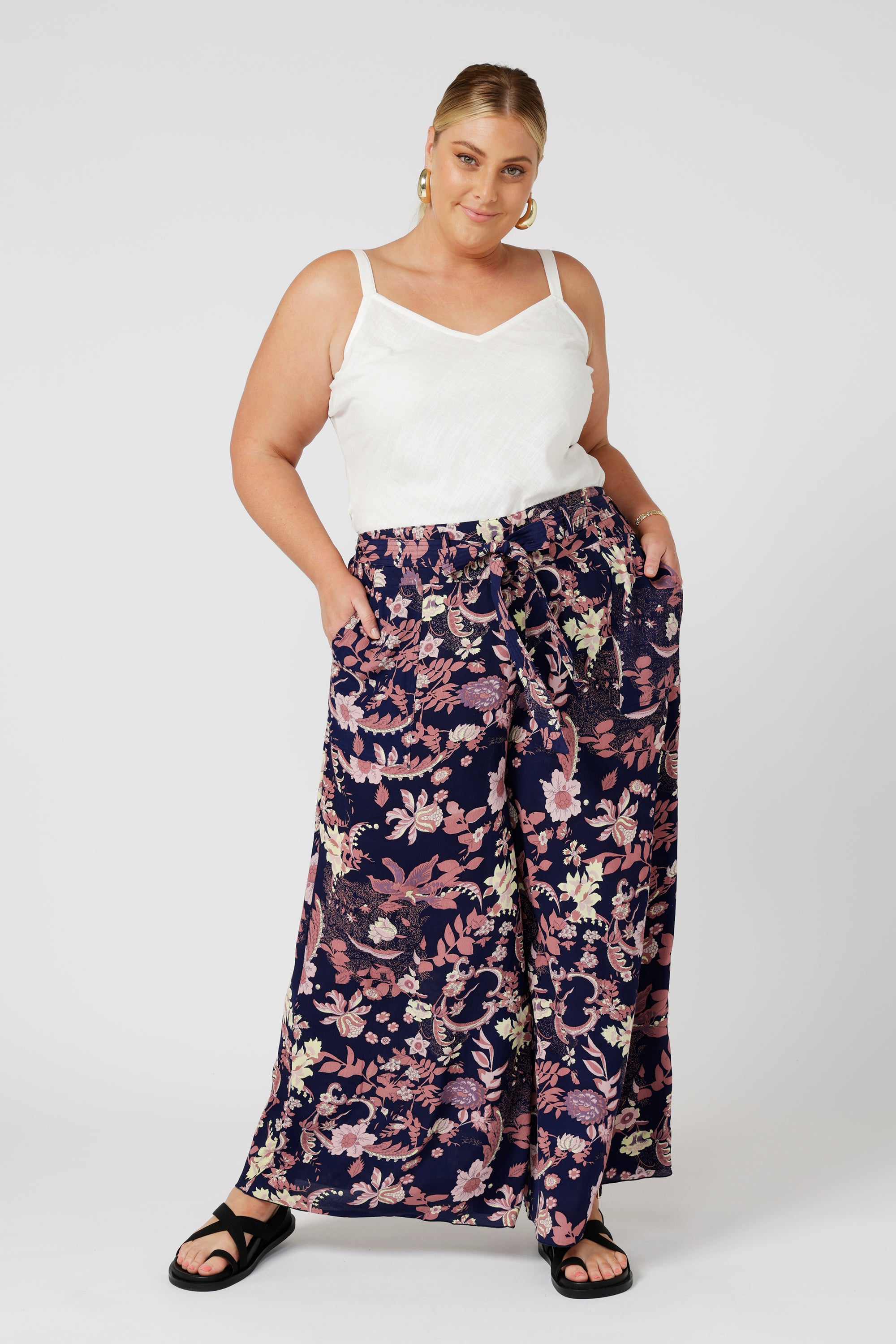 Wide Leg Lounge Pants | Midnight Garden Purple - Saffron Road