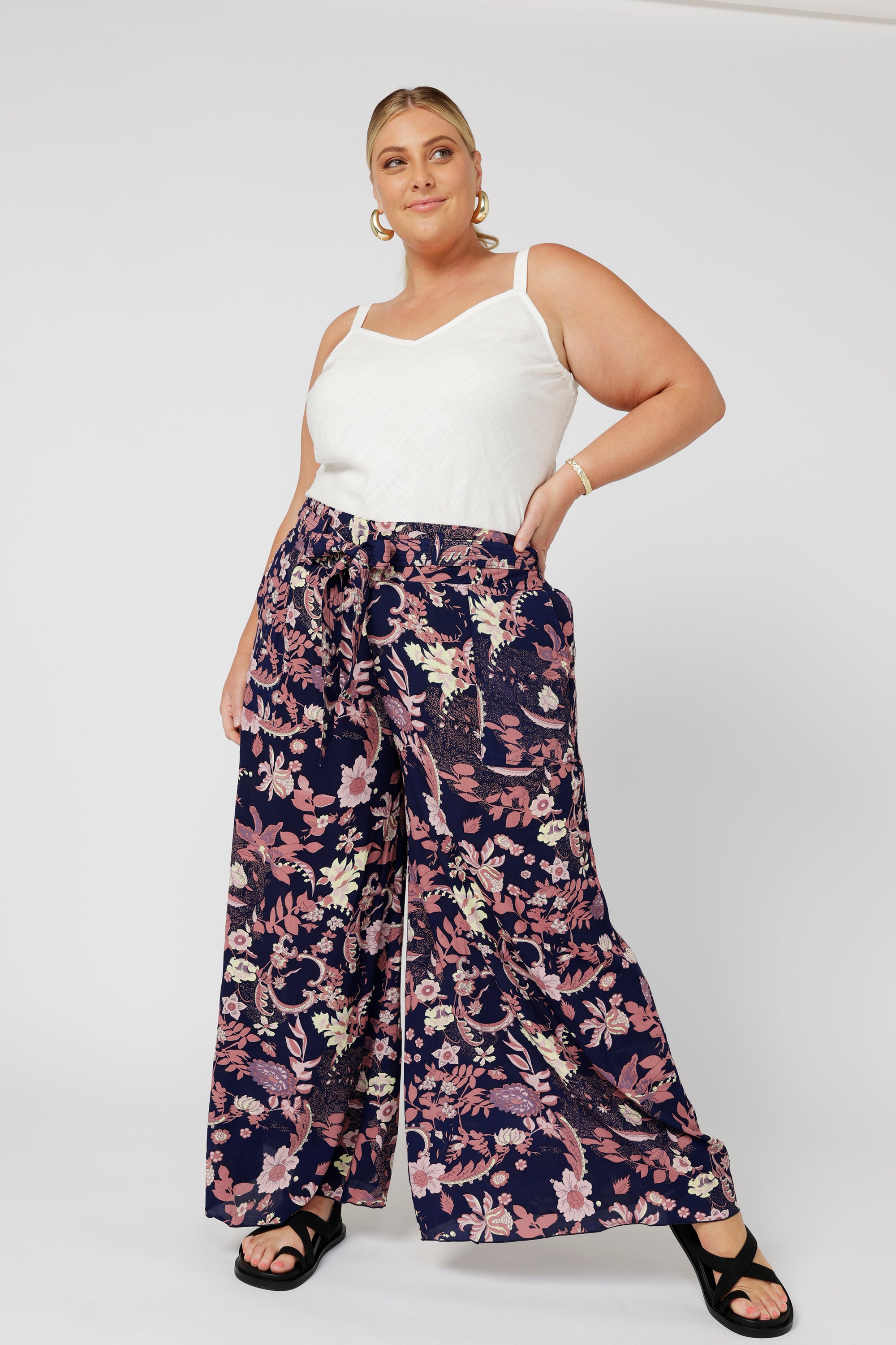 Wide Leg Lounge Pants | Midnight Garden Purple - Saffron Road