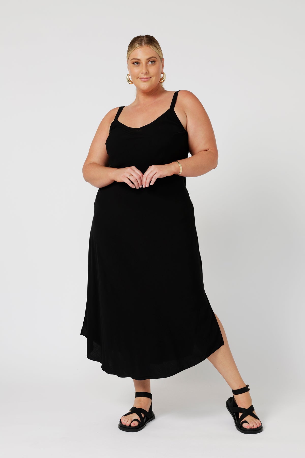 Saffron Road Maxi Slip Dress Mid Weight Rayon Black