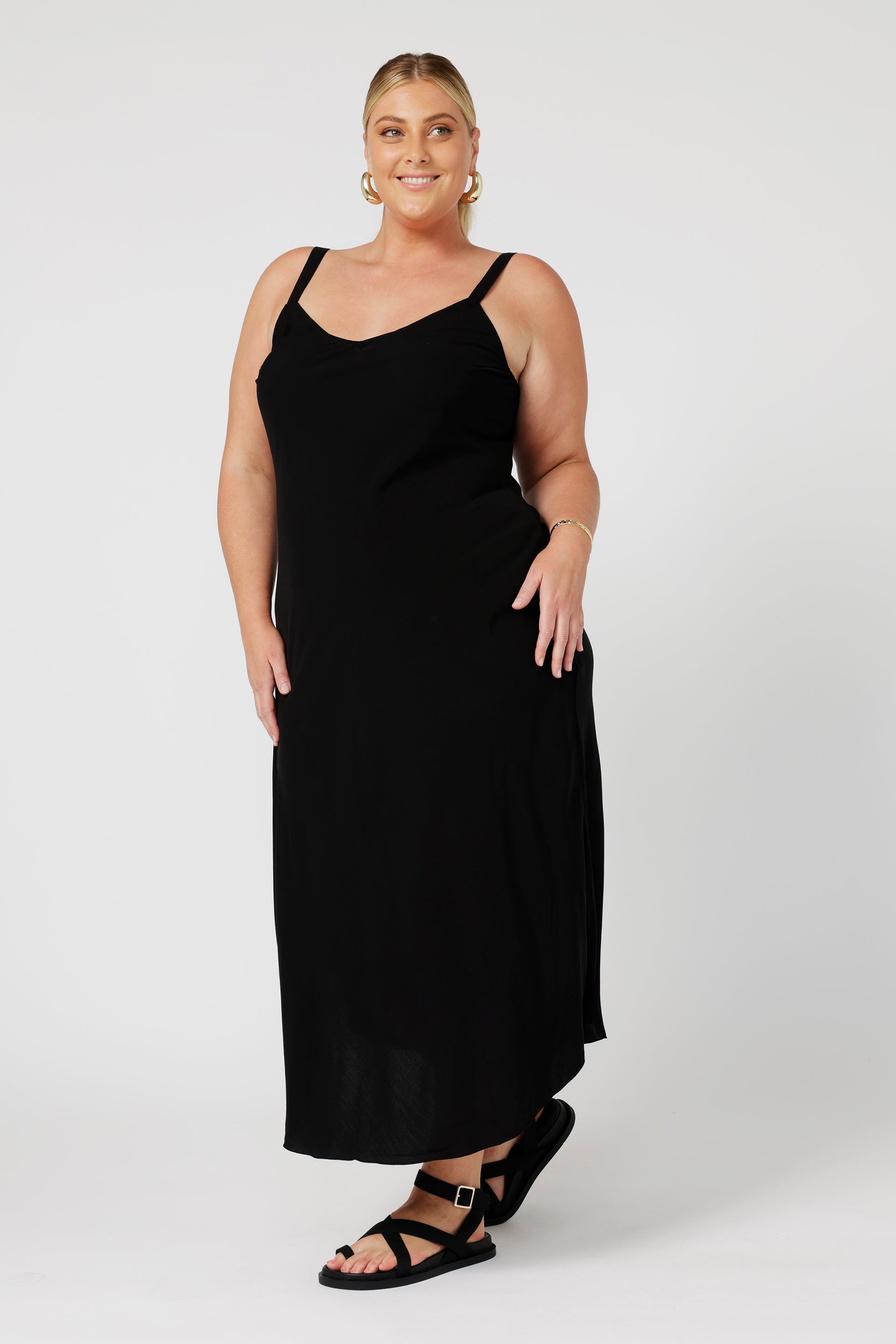 Saffron Road Maxi Slip Dress Mid Weight Rayon Black