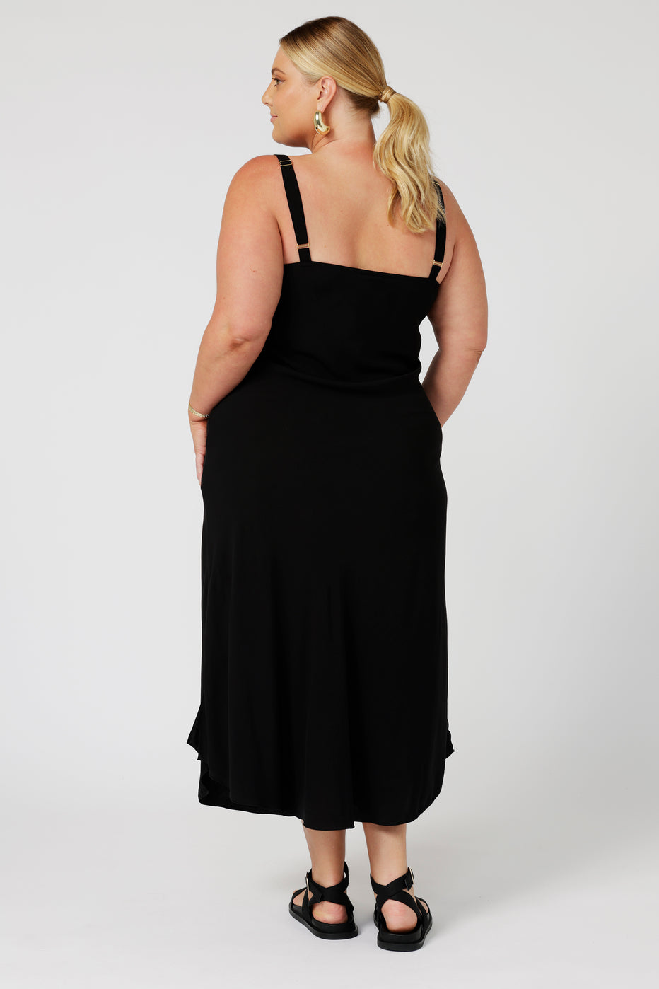 Saffron Road Maxi Slip Dress Mid Weight Rayon Black