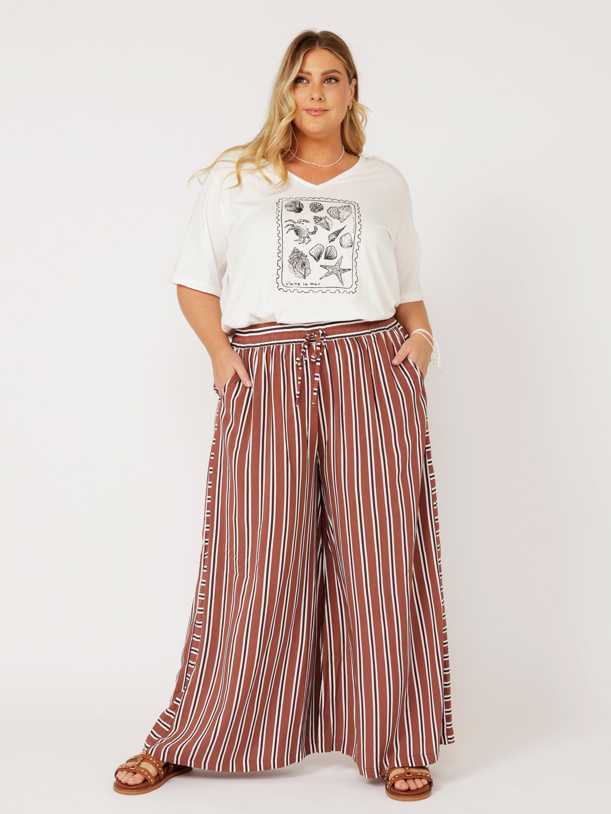 Palazzo Pant | Cocoa Stripe - Saffron Road