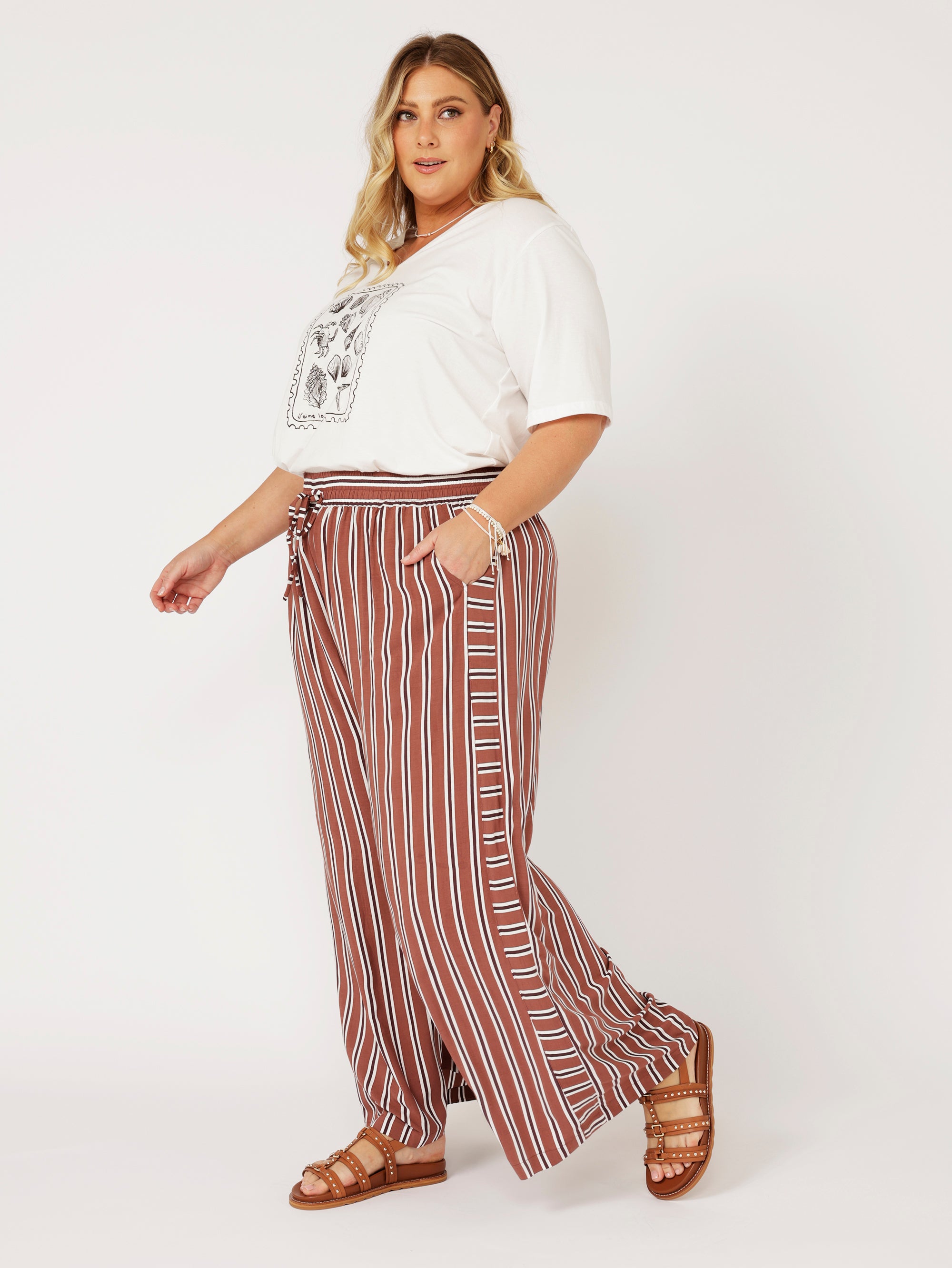 Palazzo Pant | Cocoa Stripe - Saffron Road