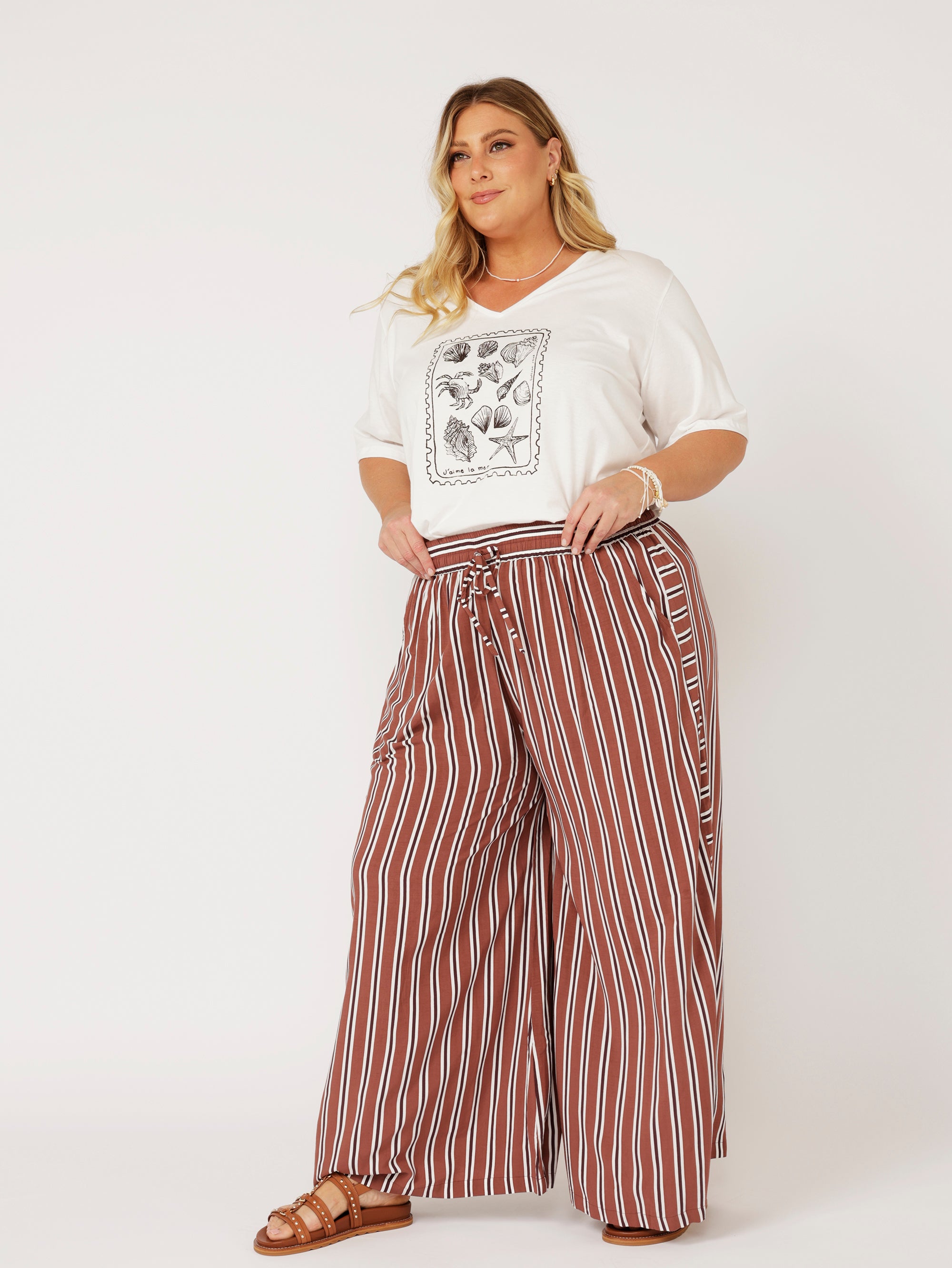 Palazzo Pant | Cocoa Stripe - Saffron Road