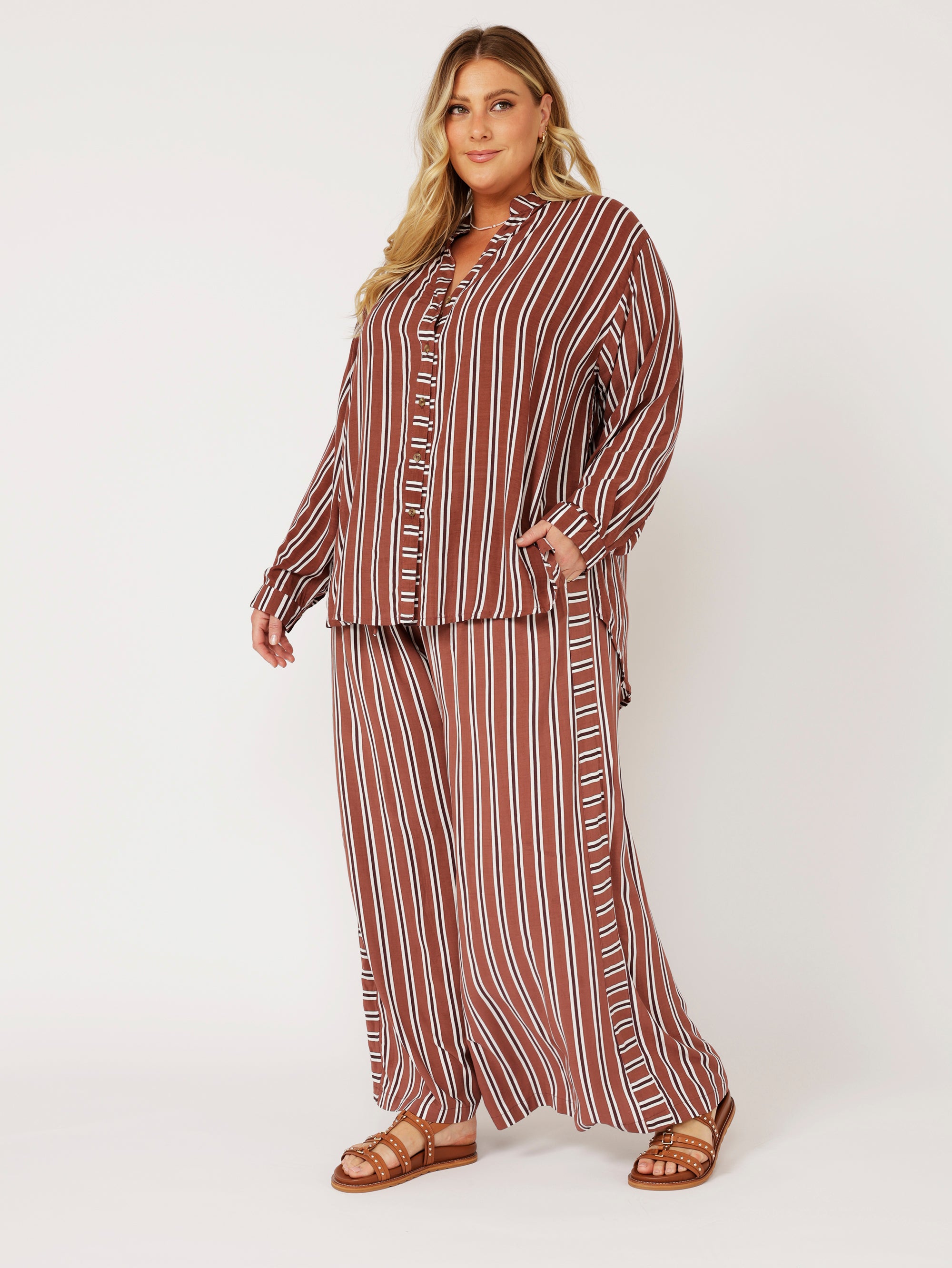 Palazzo Pant | Cocoa Stripe - Saffron Road