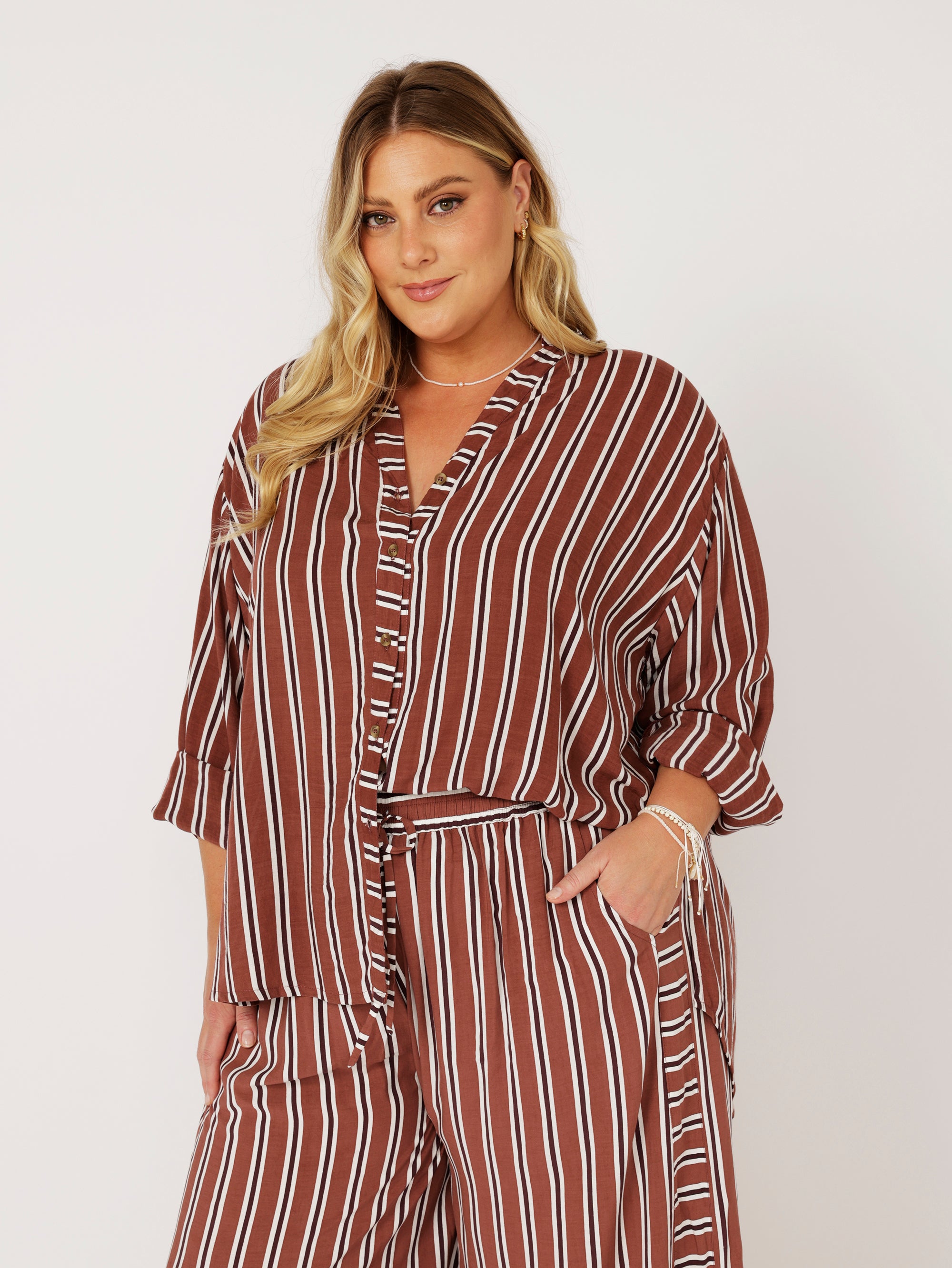 Manhattan Shirt | Cocoa Stripe - Saffron Road