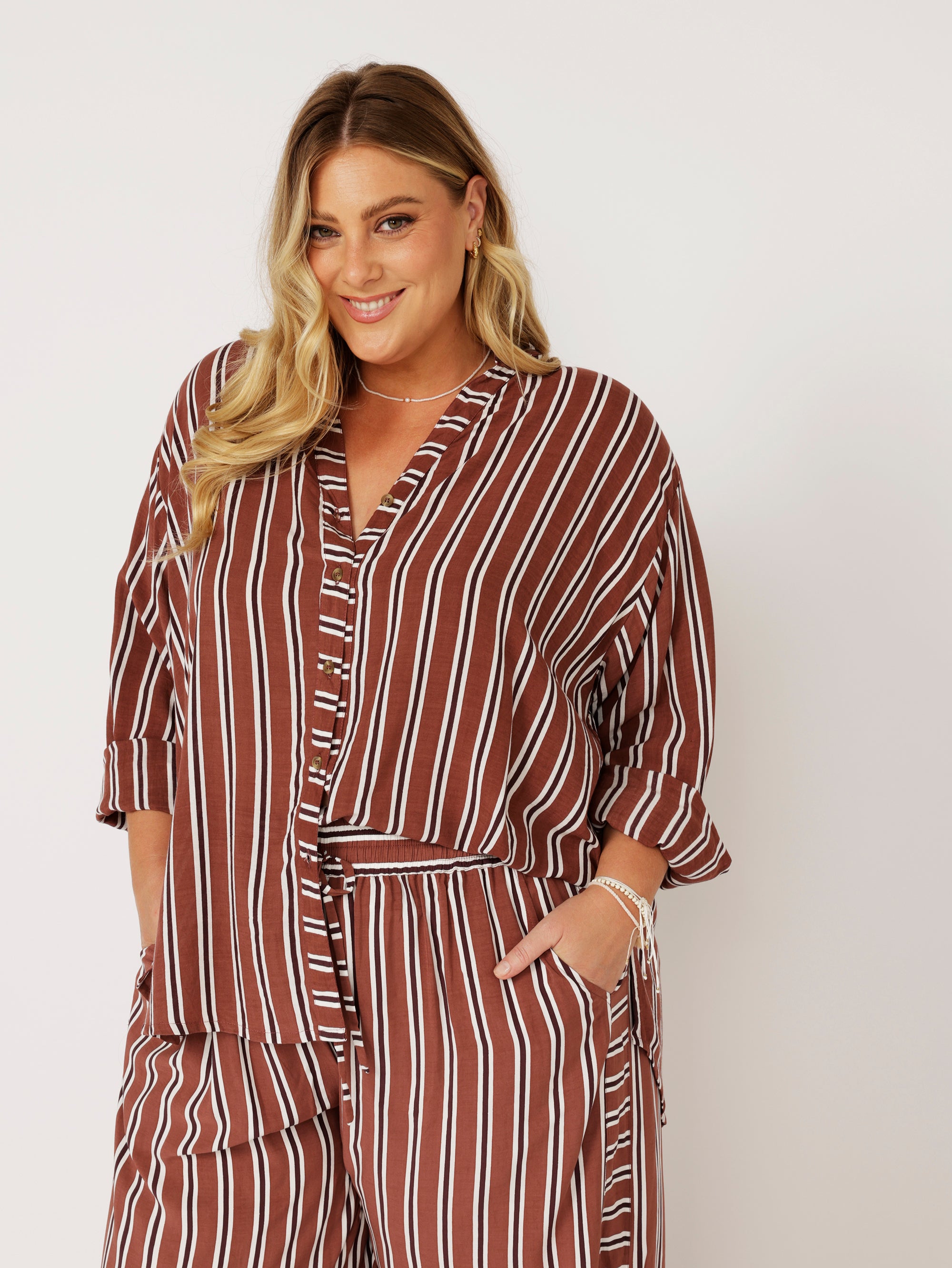 Manhattan Shirt | Cocoa Stripe - Saffron Road