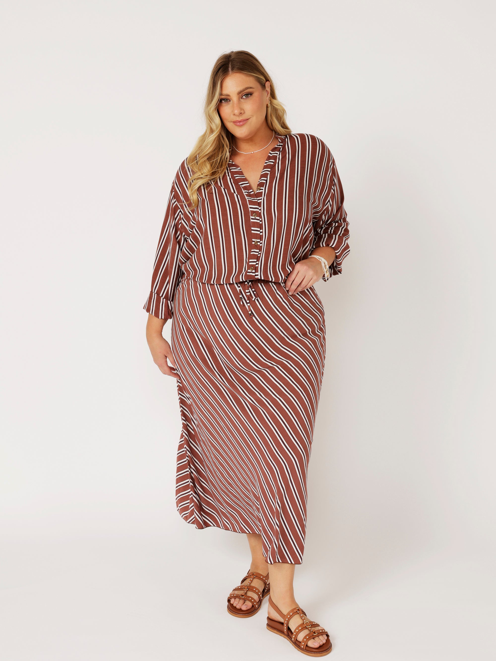 Violet Skirt | Cocoa Stripe - Saffron Road