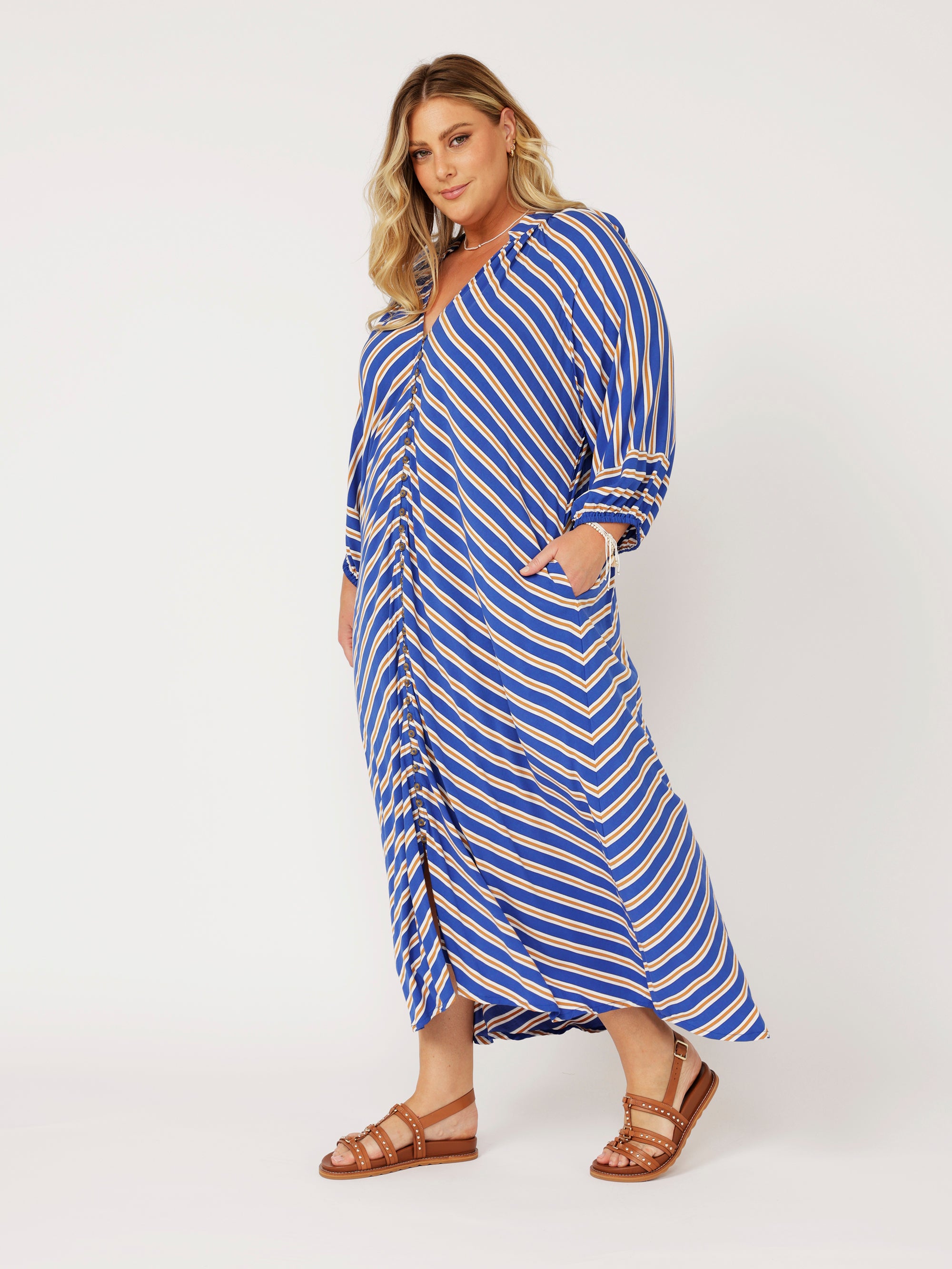 Take Me Away Dress | Royal Blue Stripe - Saffron Road