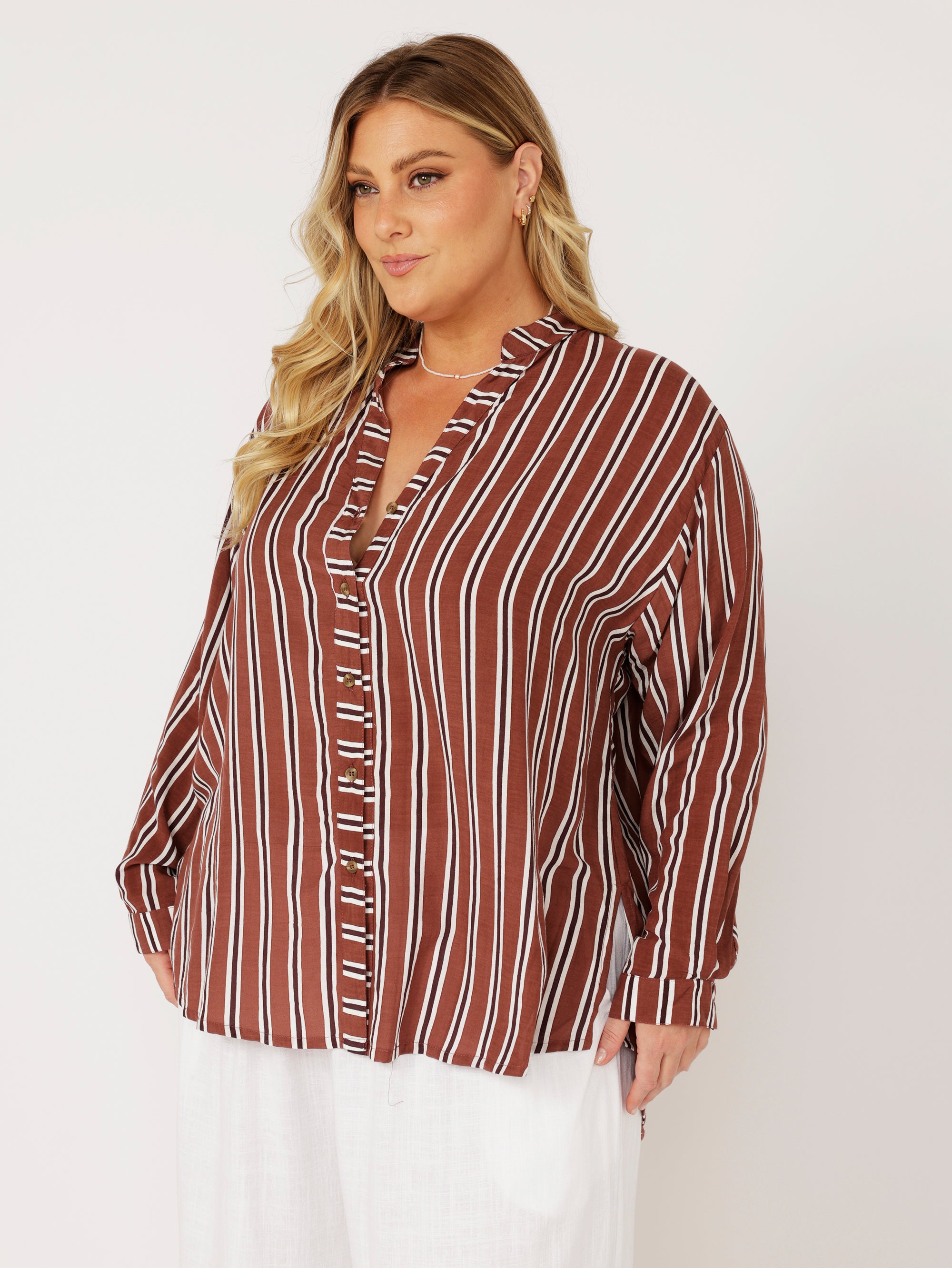 Manhattan Shirt | Cocoa Stripe - Saffron Road