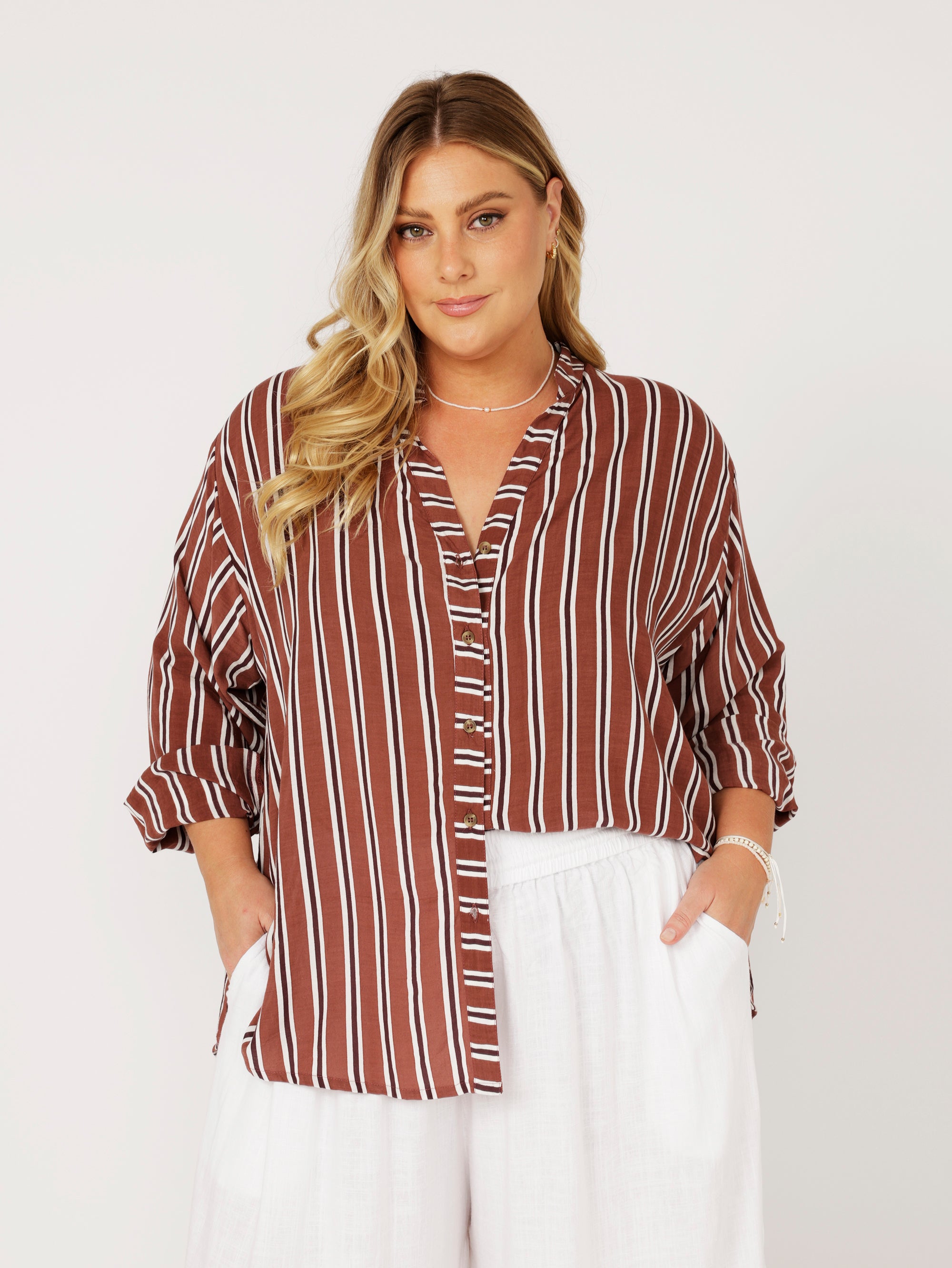 Manhattan Shirt | Cocoa Stripe - Saffron Road
