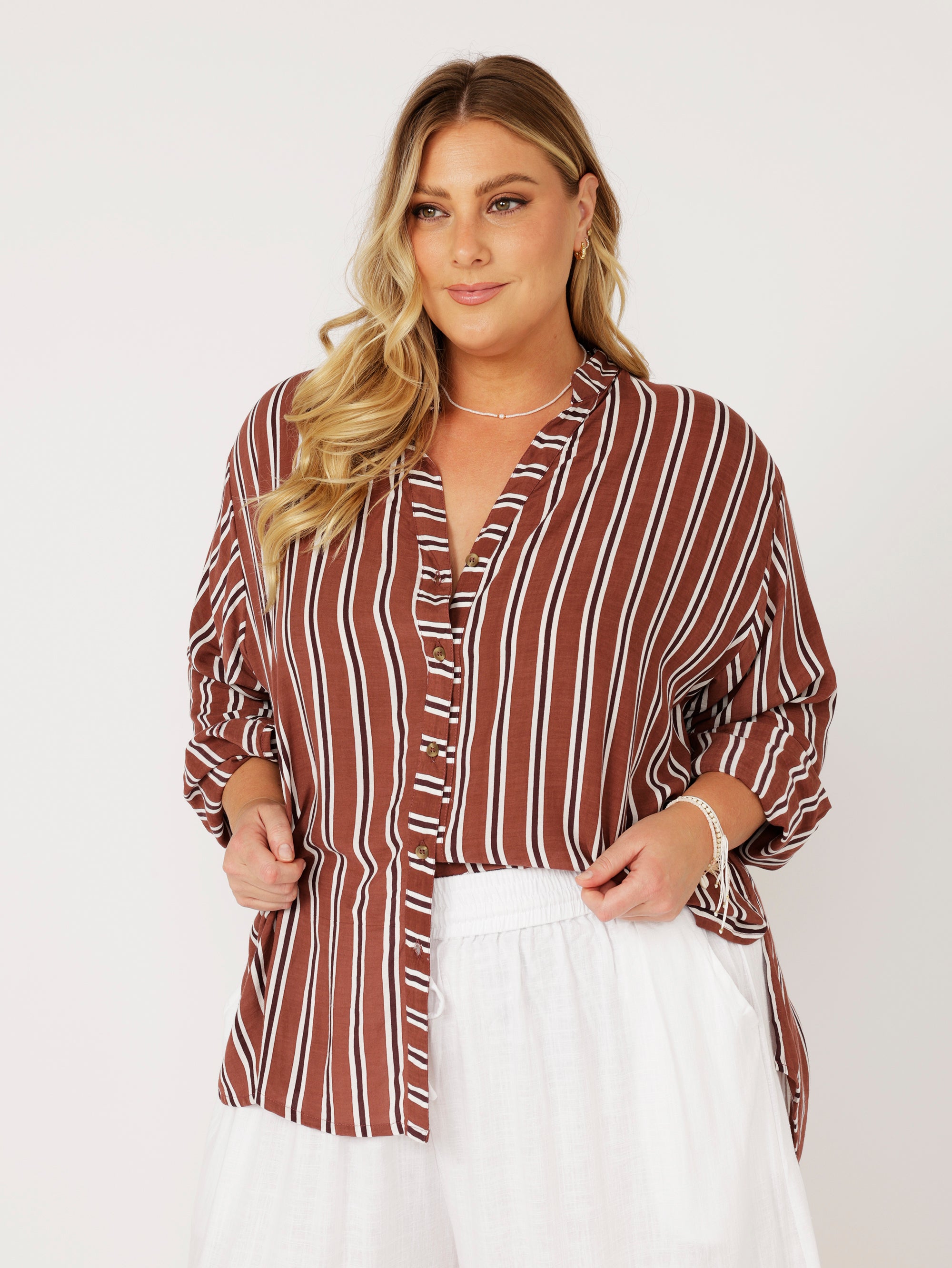 Manhattan Shirt | Cocoa Stripe - Saffron Road