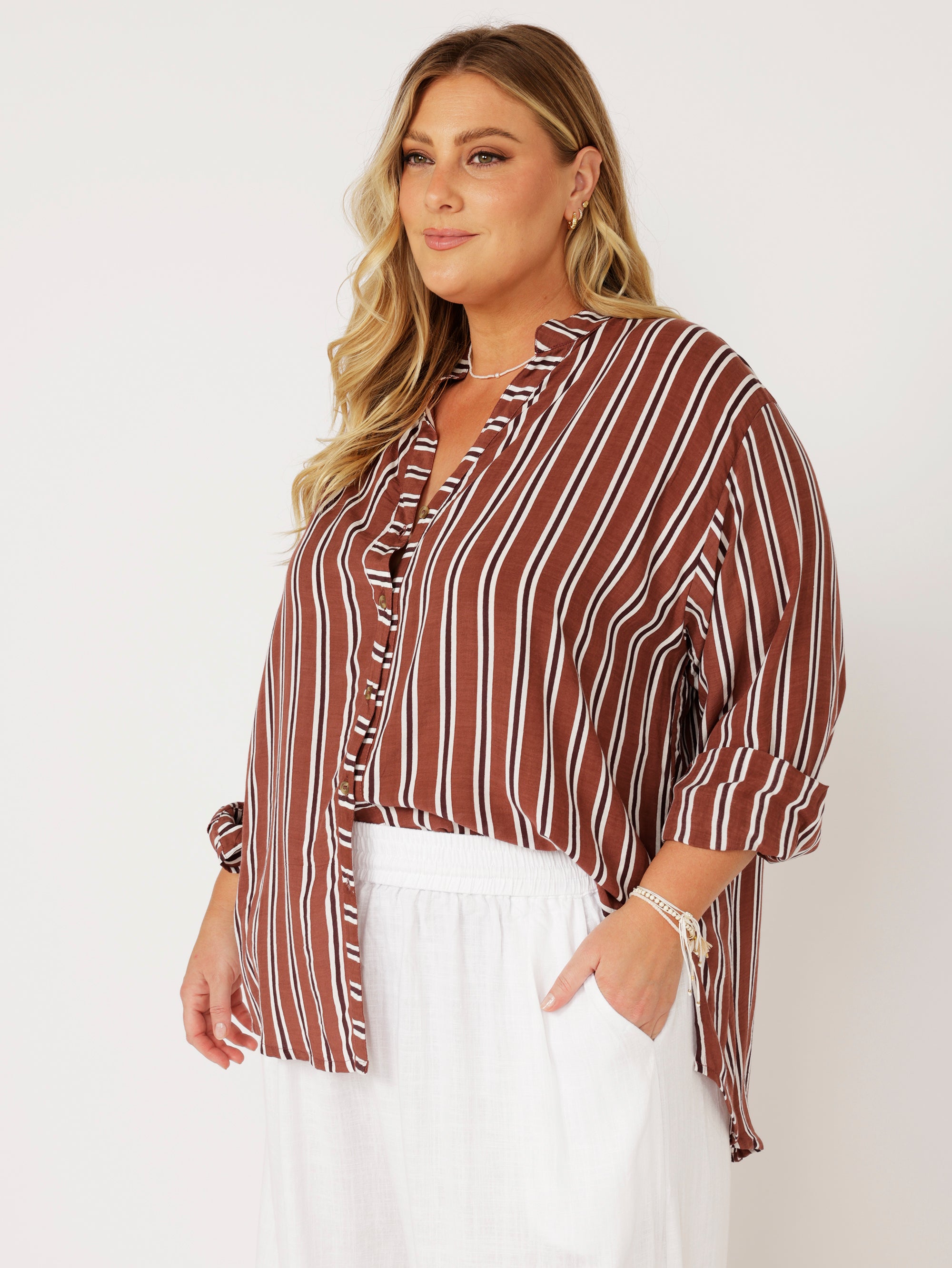 Manhattan Shirt | Cocoa Stripe - Saffron Road