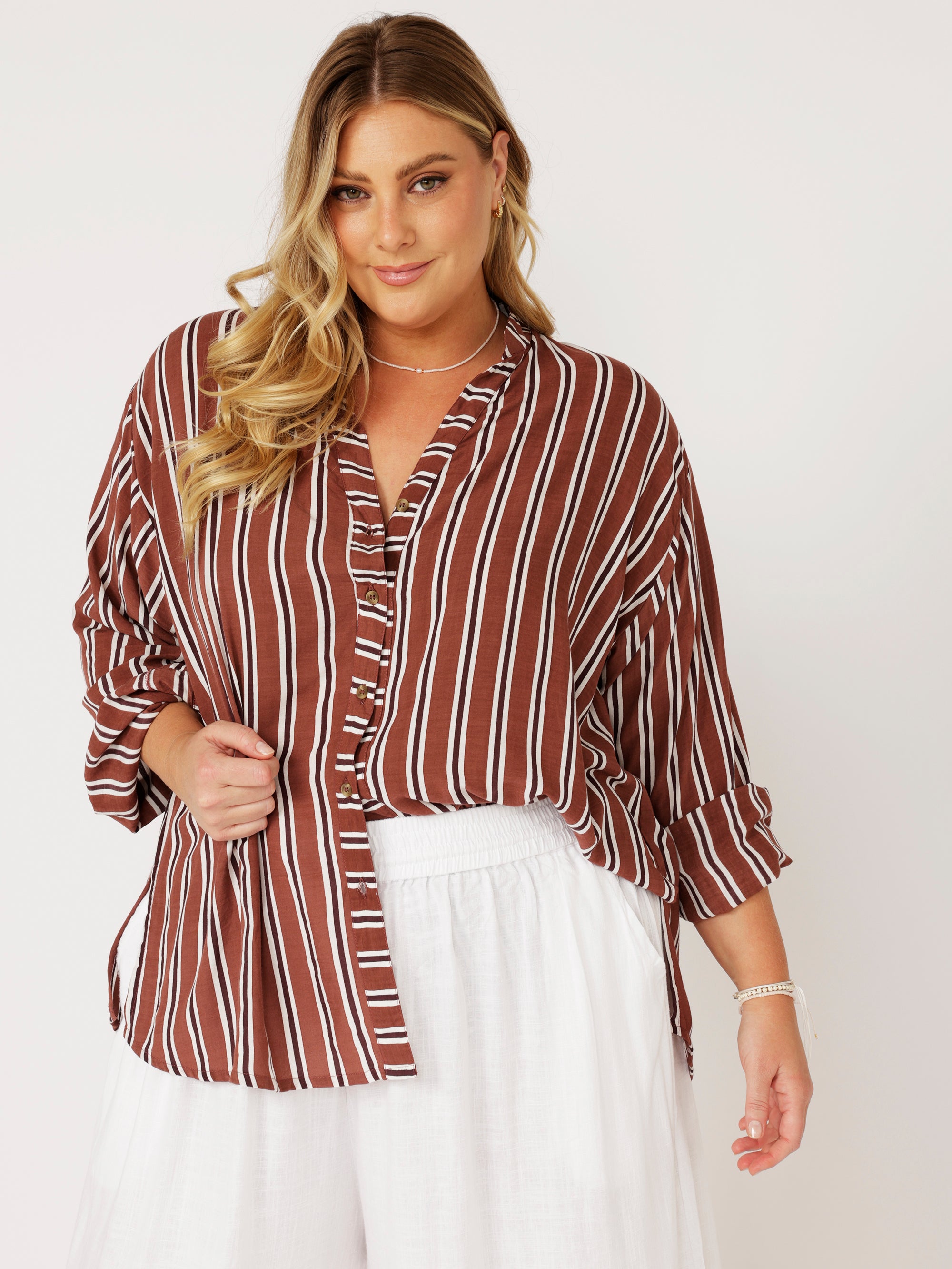 Manhattan Shirt | Cocoa Stripe - Saffron Road