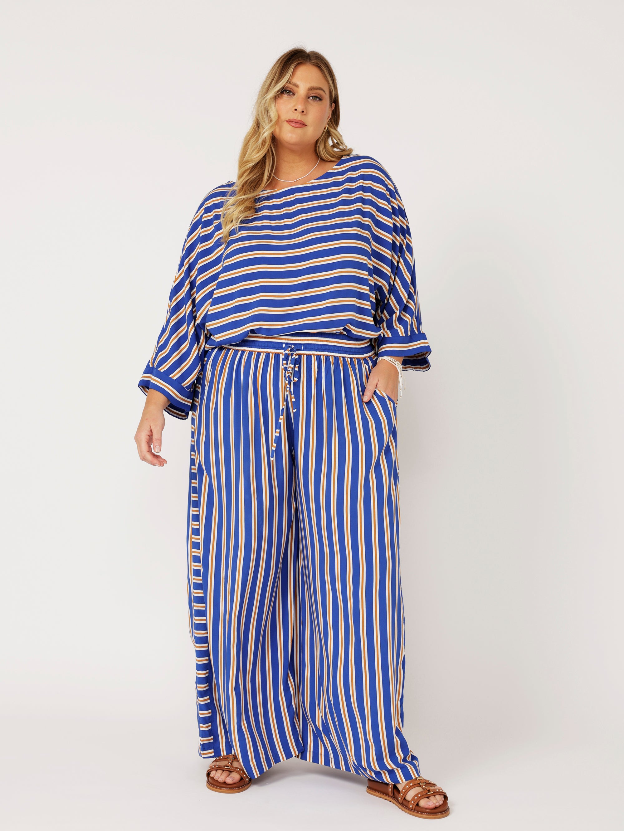 Palazzo Pant | Royal Blue Stripe - Saffron Road