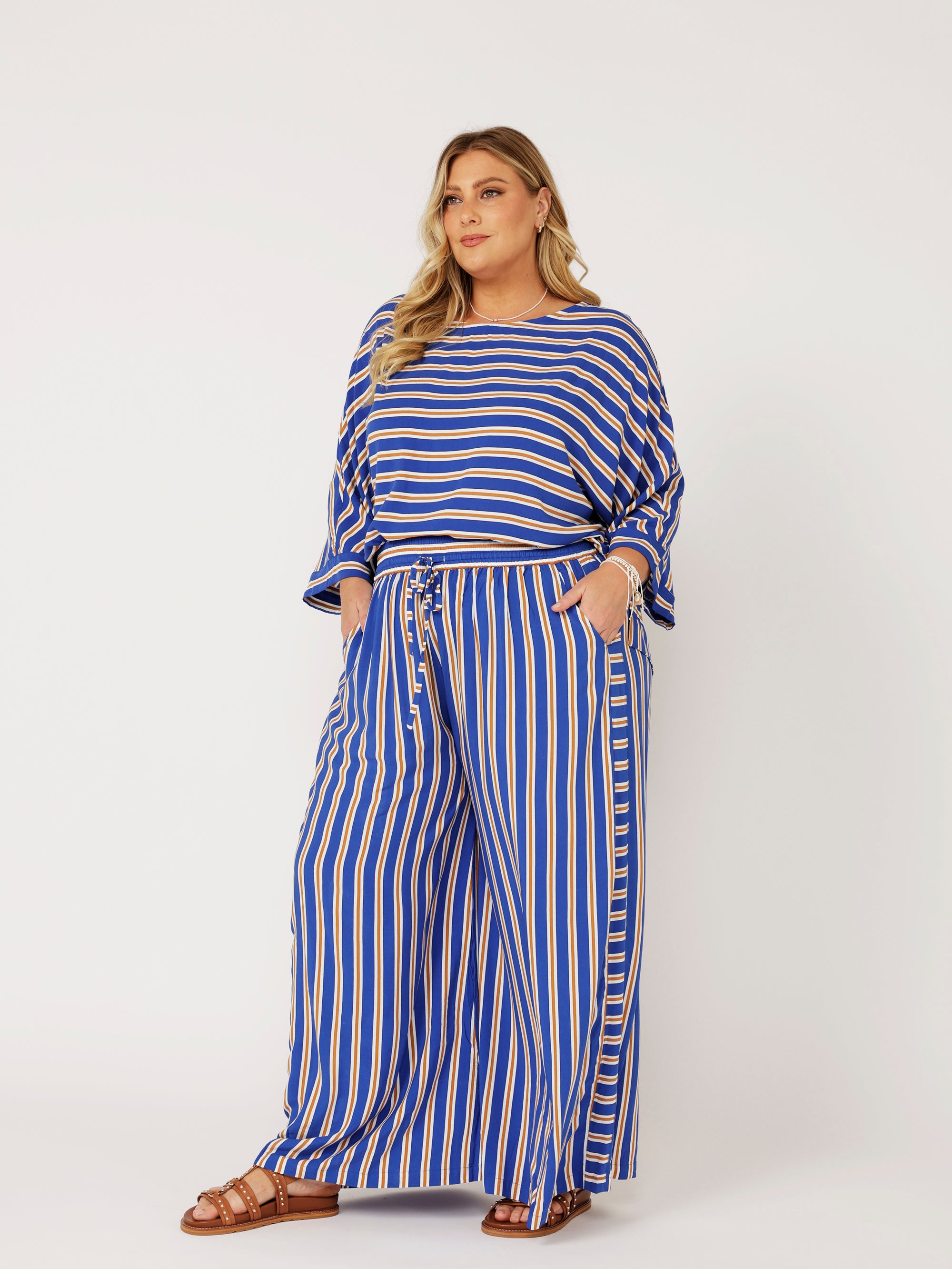 Palazzo Pant | Royal Blue Stripe - Saffron Road