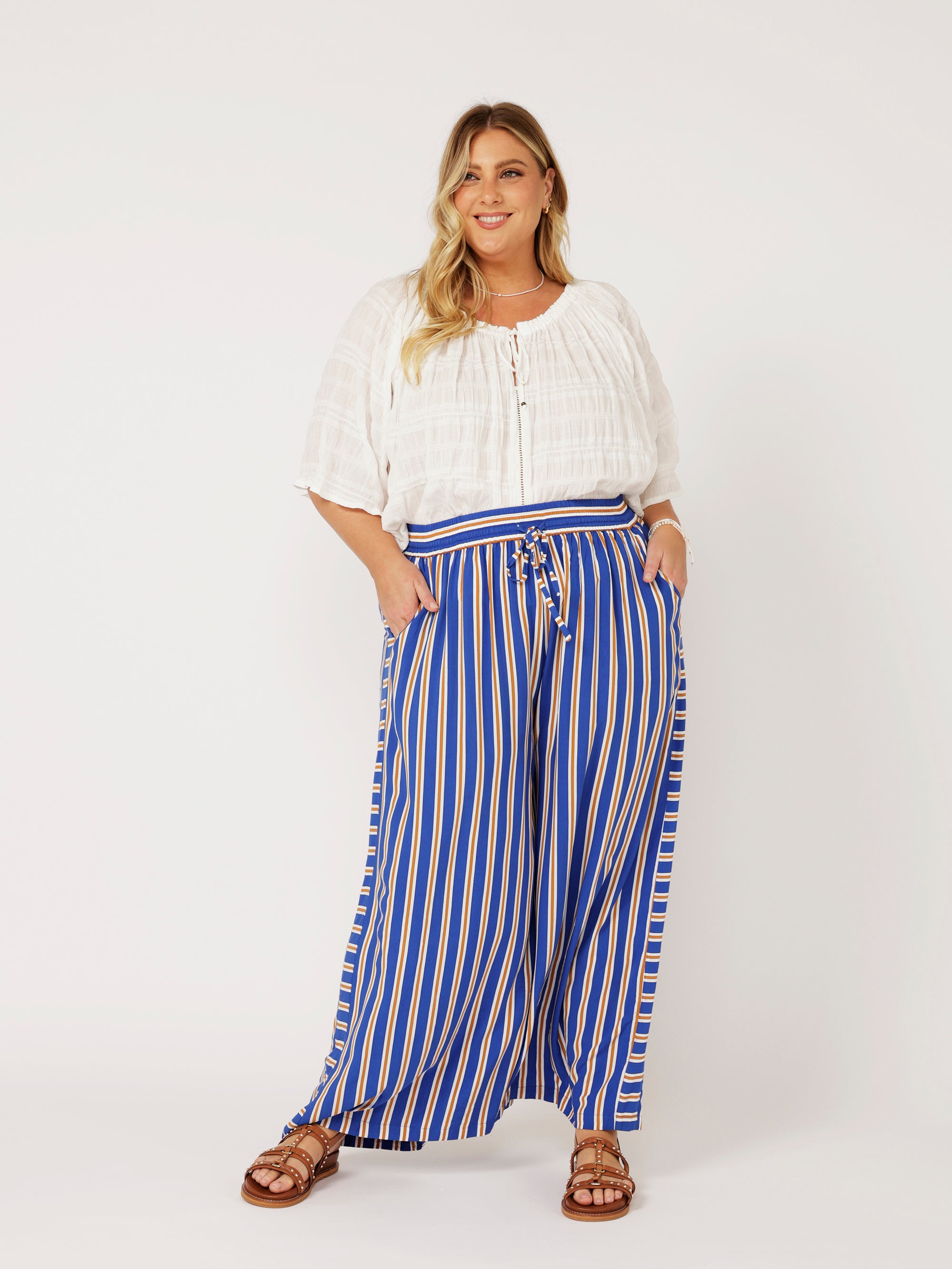 Palazzo Pant | Royal Blue Stripe - Saffron Road