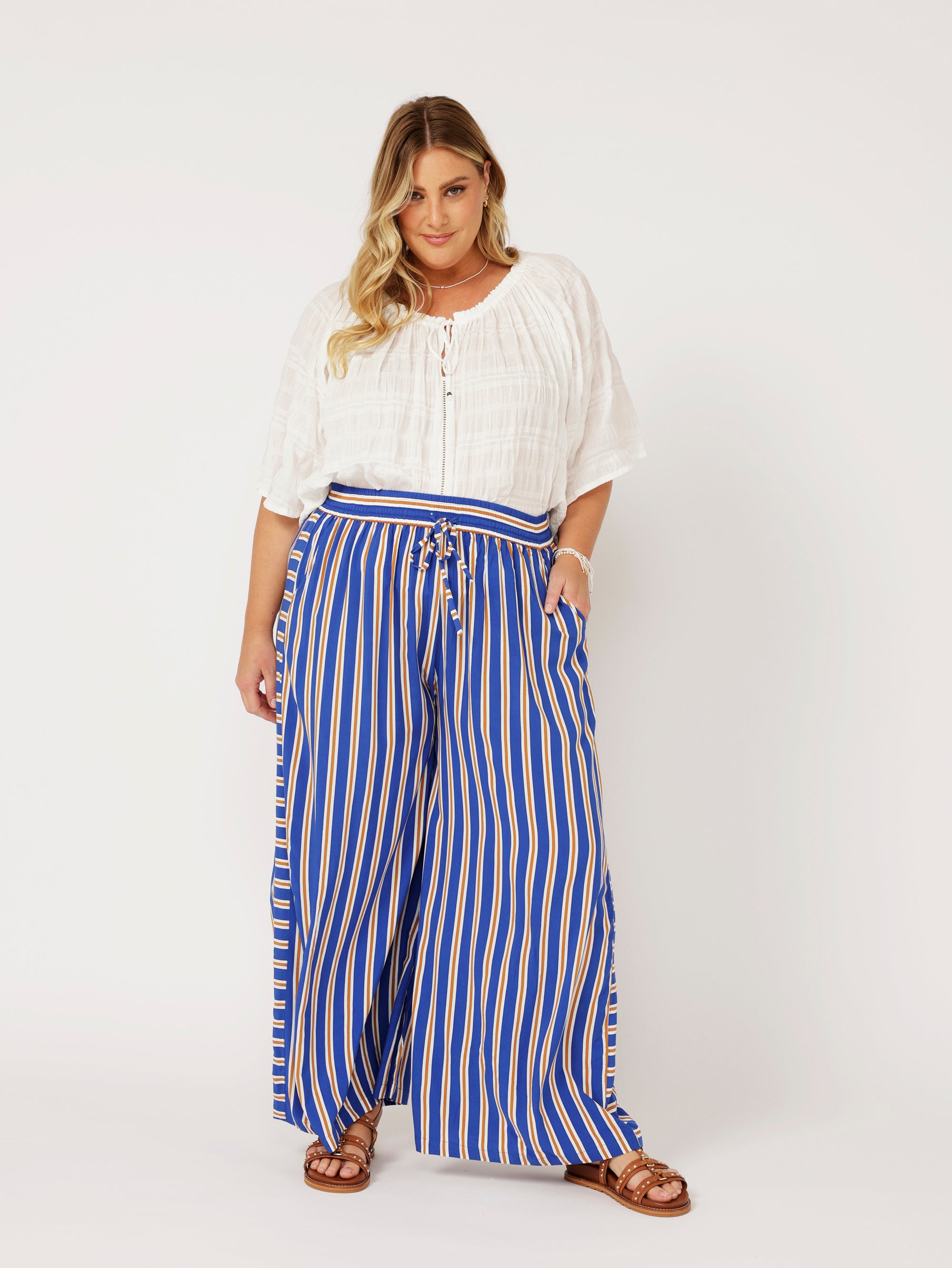 Palazzo Pant | Royal Blue Stripe - Saffron Road