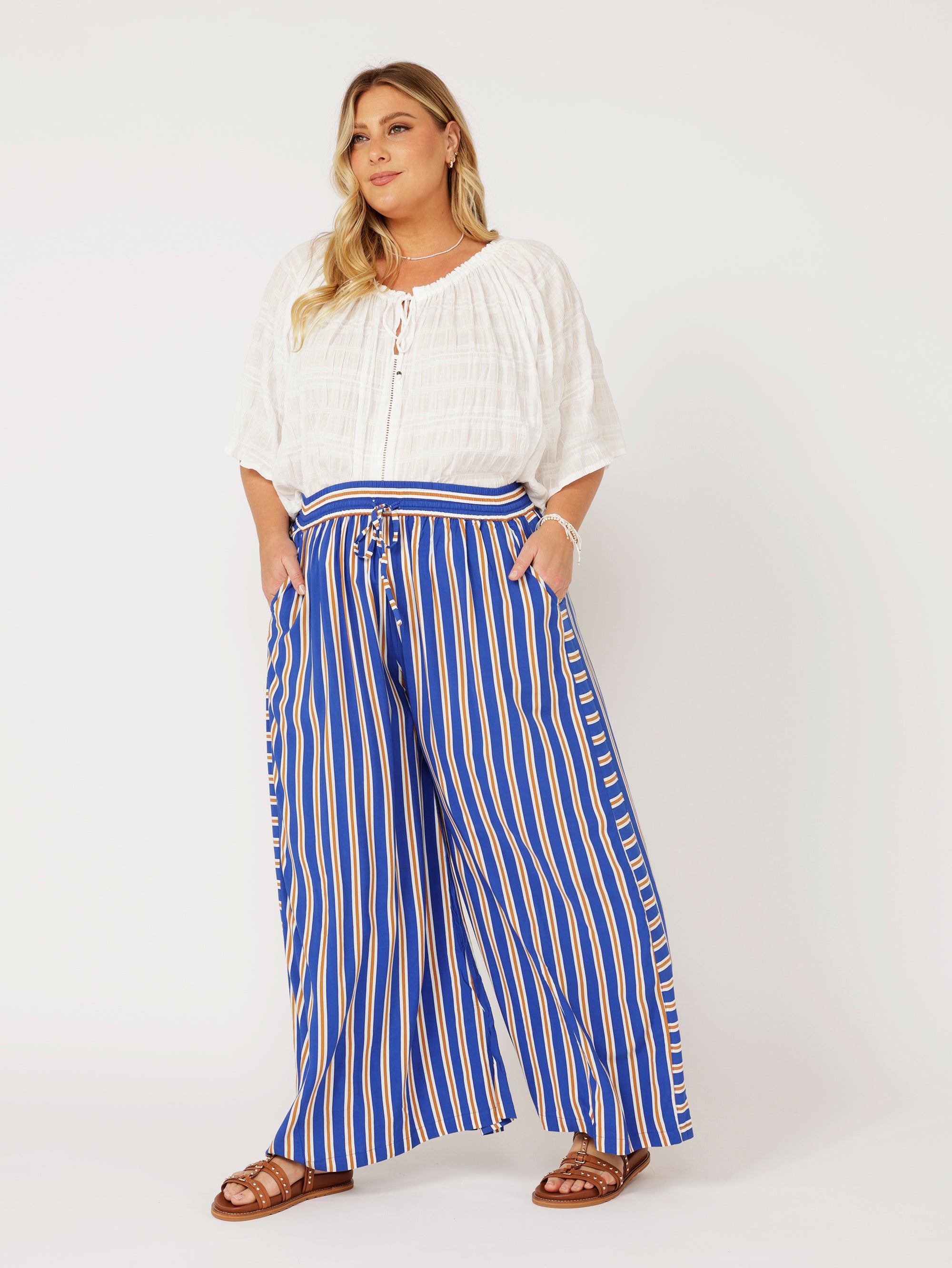 Palazzo Pant | Royal Blue Stripe - Saffron Road