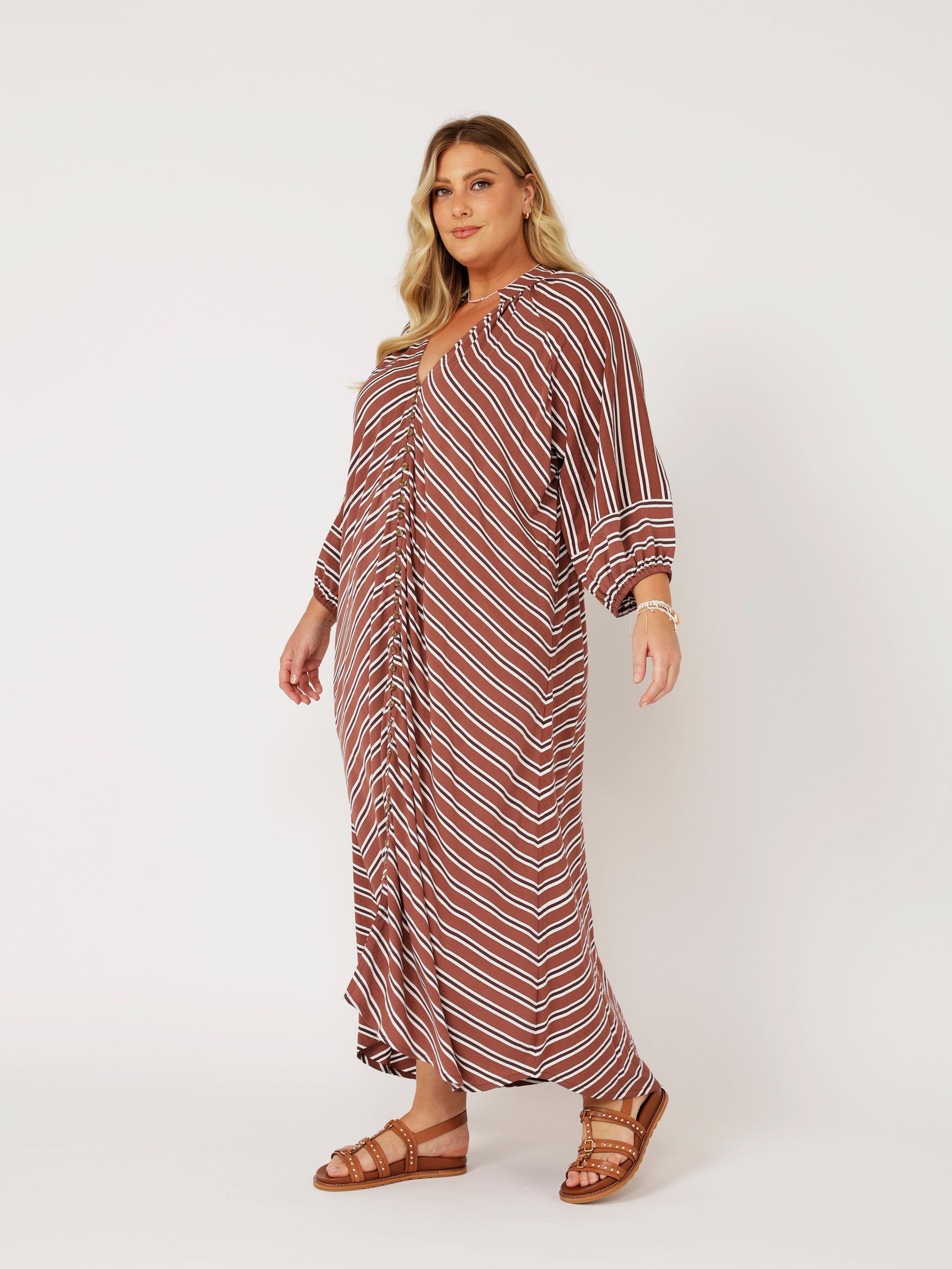 Take Me Away Dress | Cocoa Stripe - Saffron Road