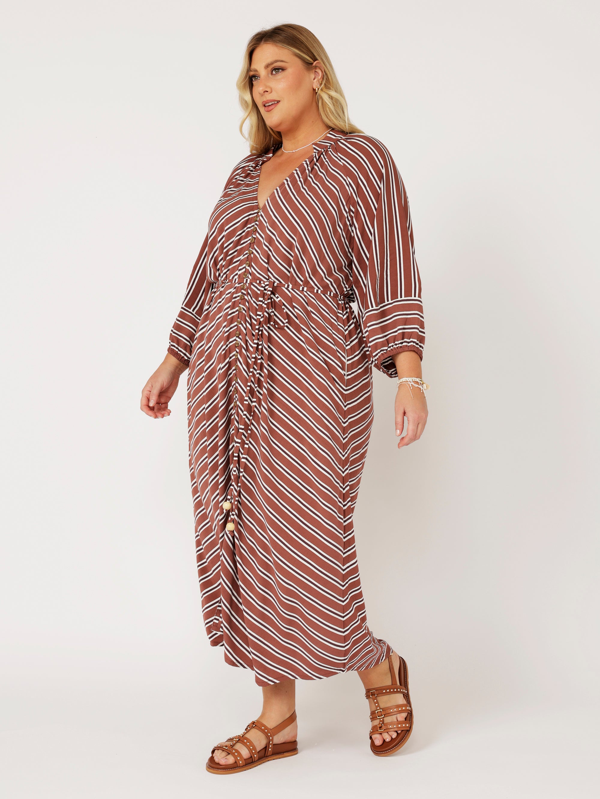Take Me Away Dress | Cocoa Stripe - Saffron Road