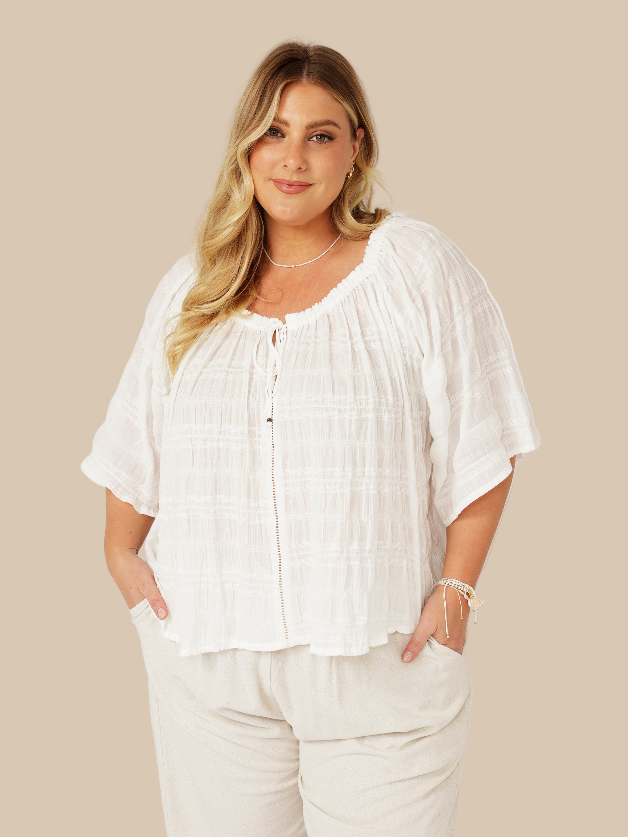 Festival Dreaming Top | Waffle Ecru