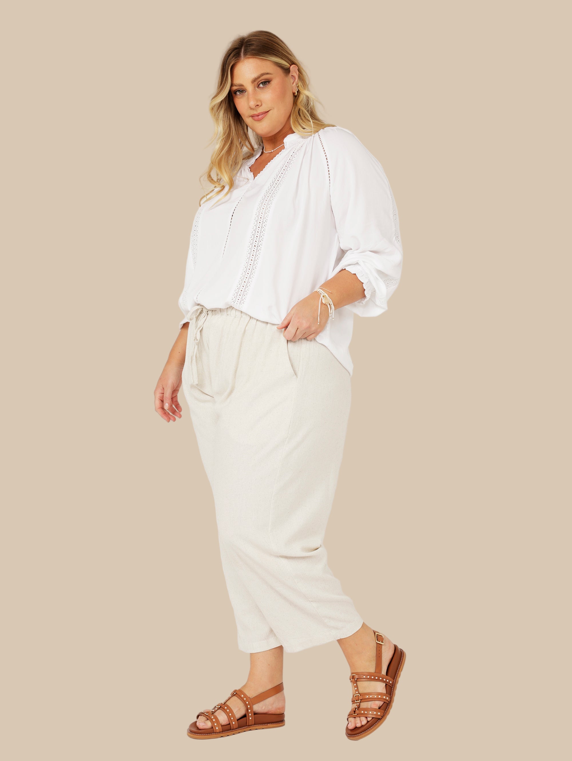 Slouch Pant | Natural | Linen Viscose - Saffron Road