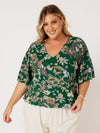 Viv Top (with sleeves) | Midnight Garden Green