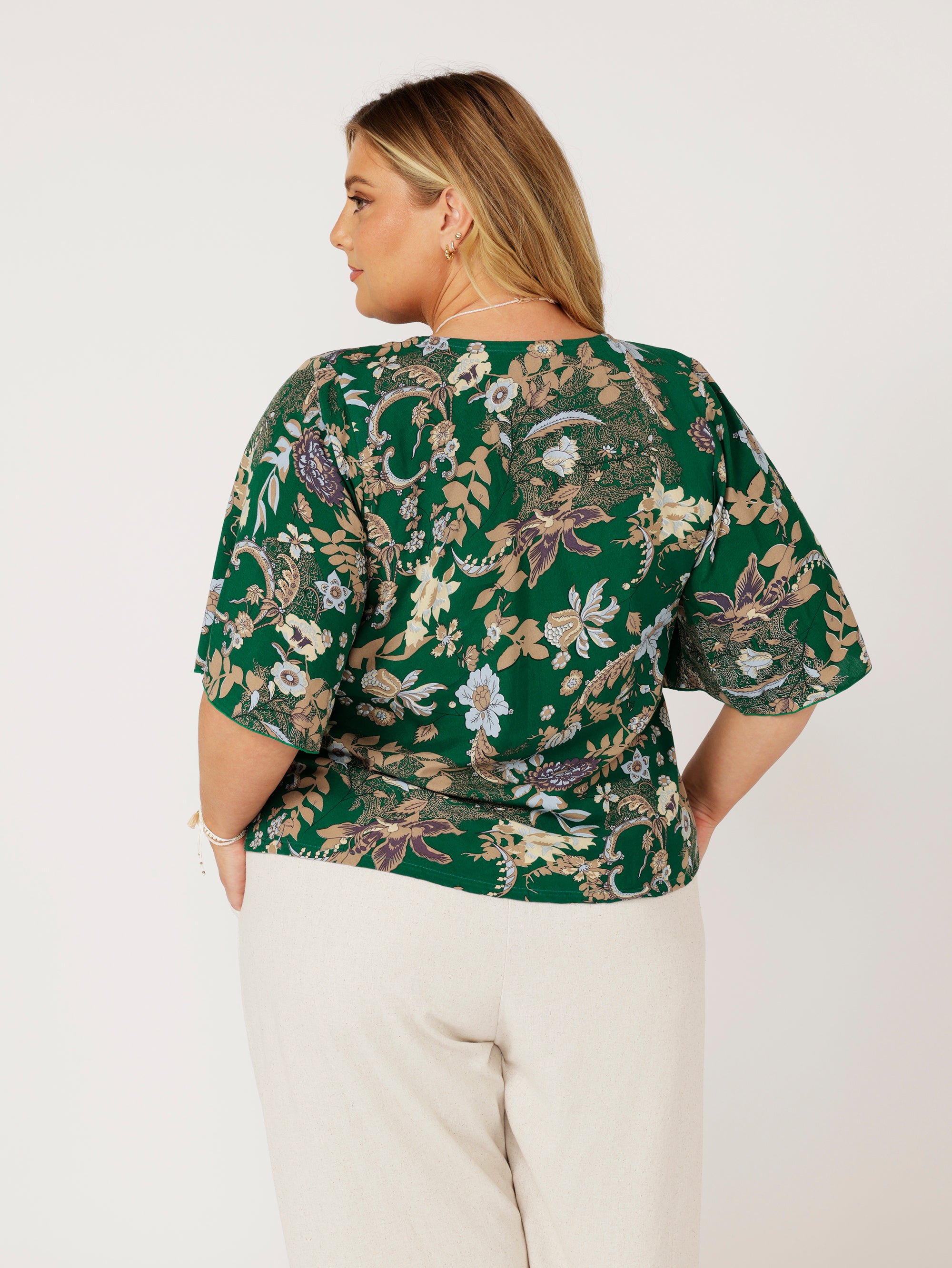 Viv Top (with sleeves) | Midnight Garden Green - Saffron Road