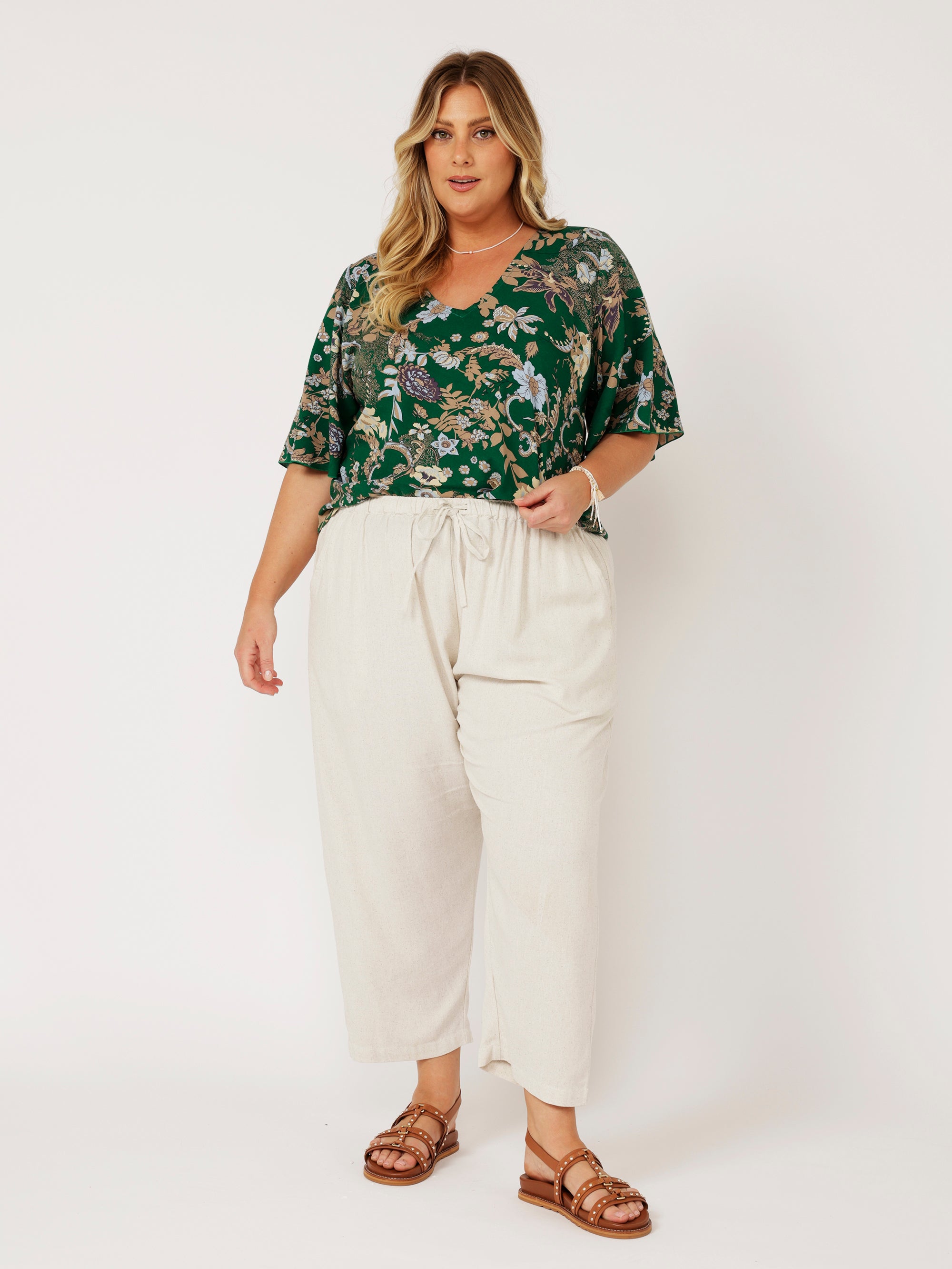 Viv Top (with sleeves) | Midnight Garden Green - Saffron Road