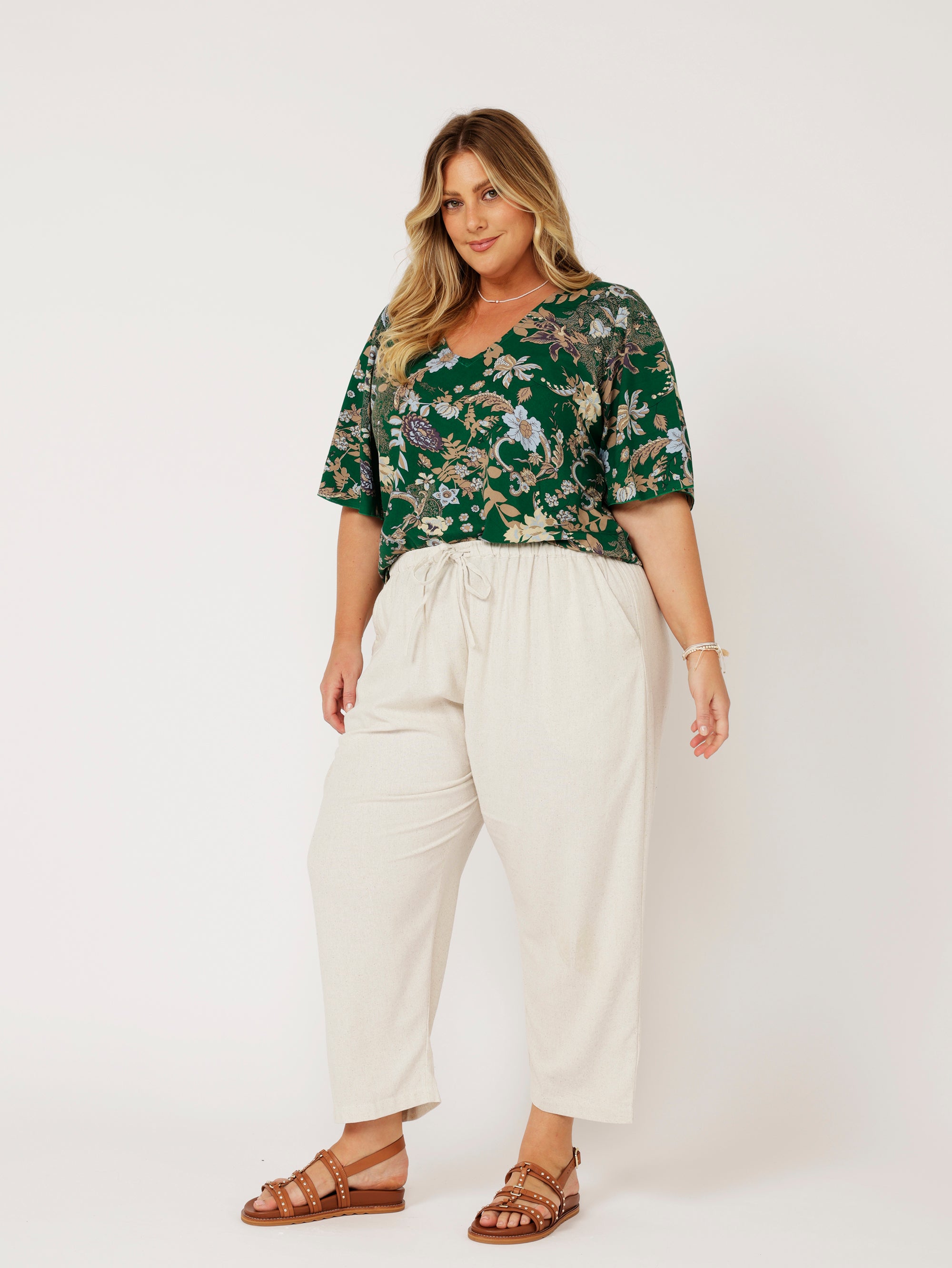 Viv Top (with sleeves) | Midnight Garden Green - Saffron Road