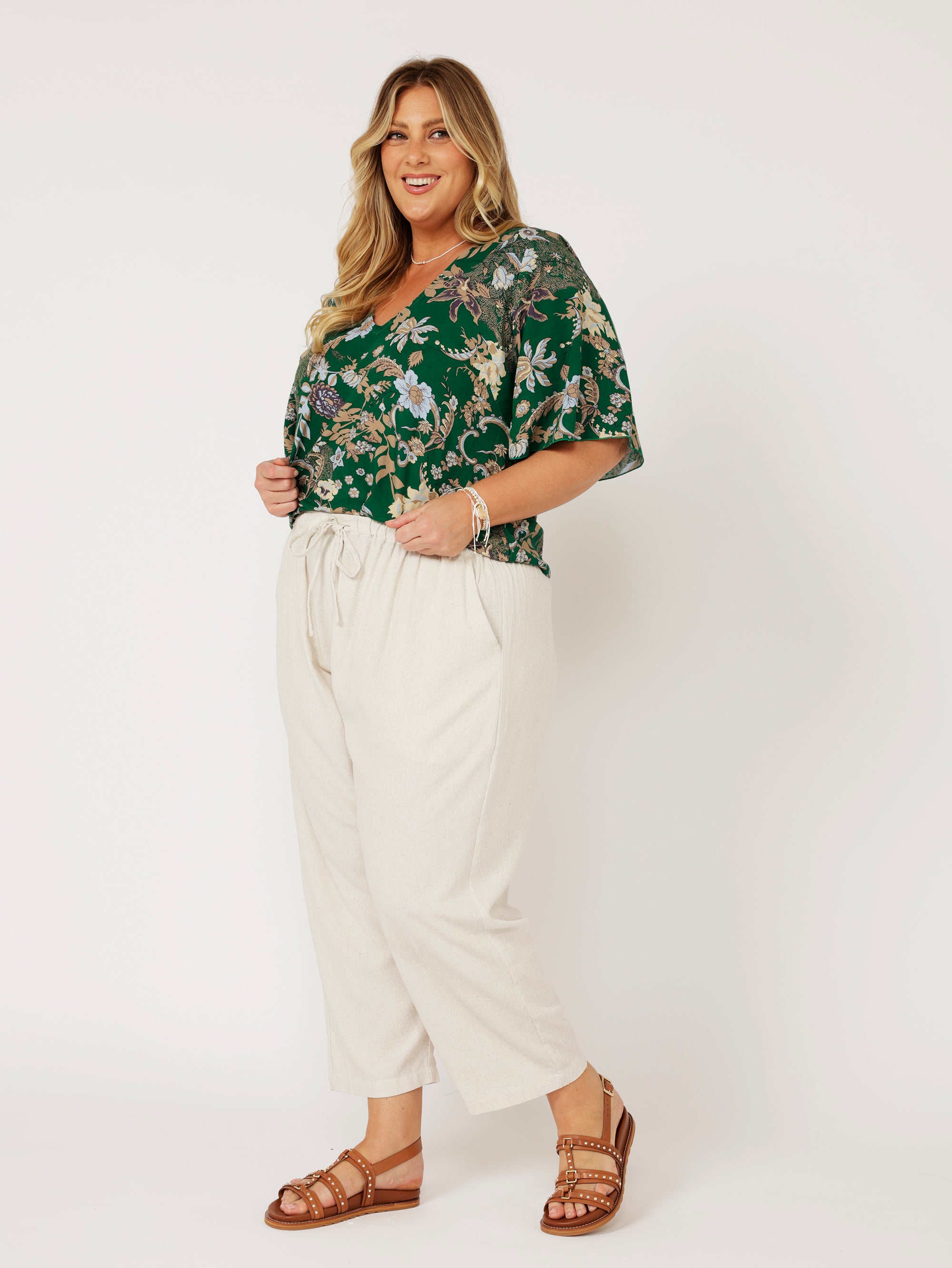 Viv Top (with sleeves) | Midnight Garden Green - Saffron Road