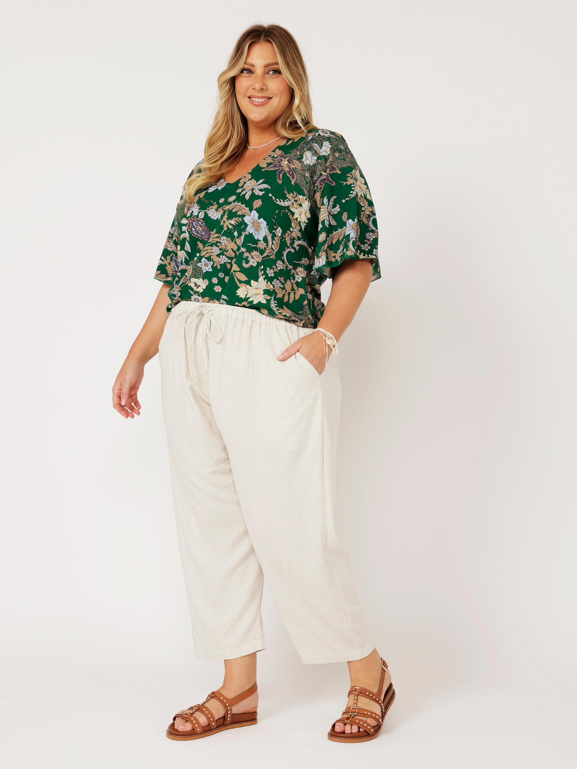 Viv Top (with sleeves) | Midnight Garden Green - Saffron Road